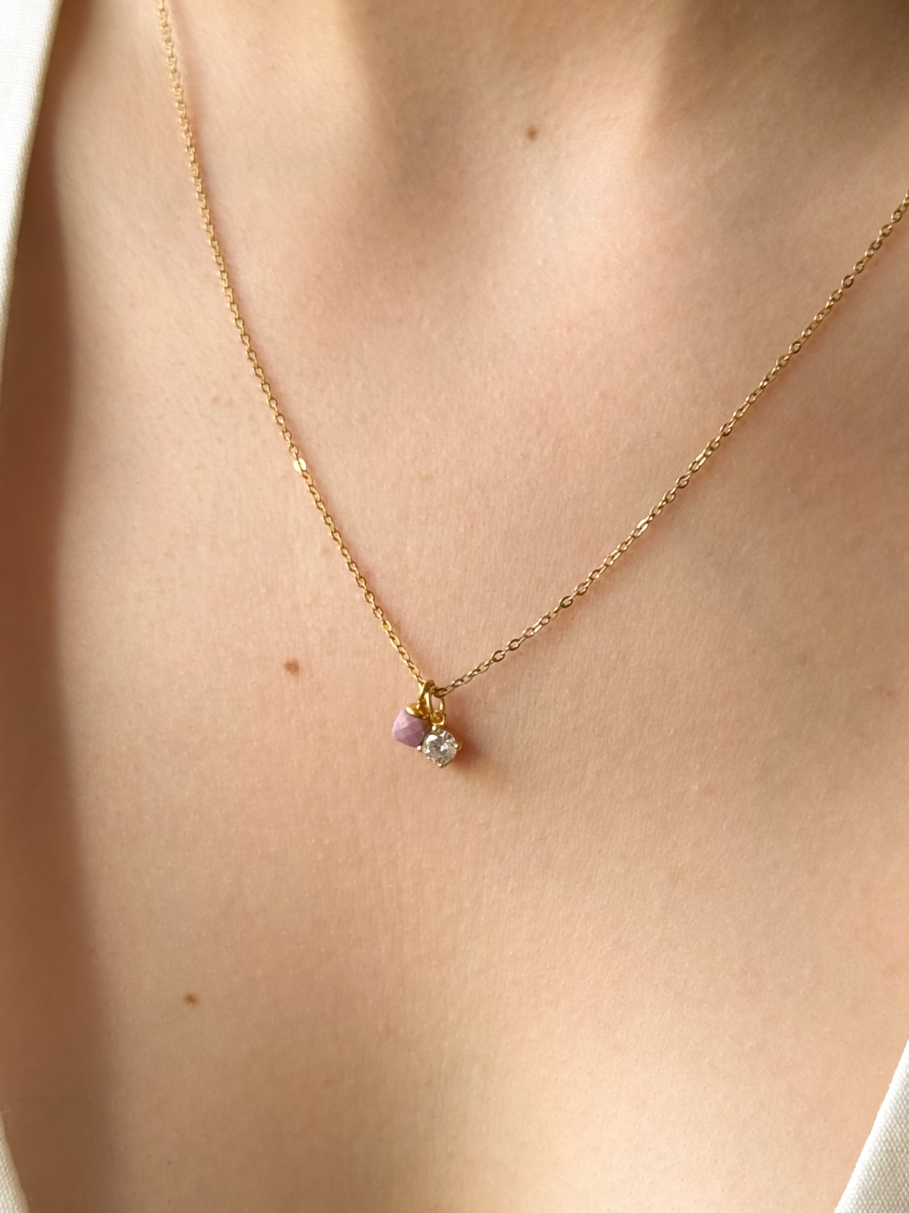 Colar Mini Purple Mica Natural - Dourado