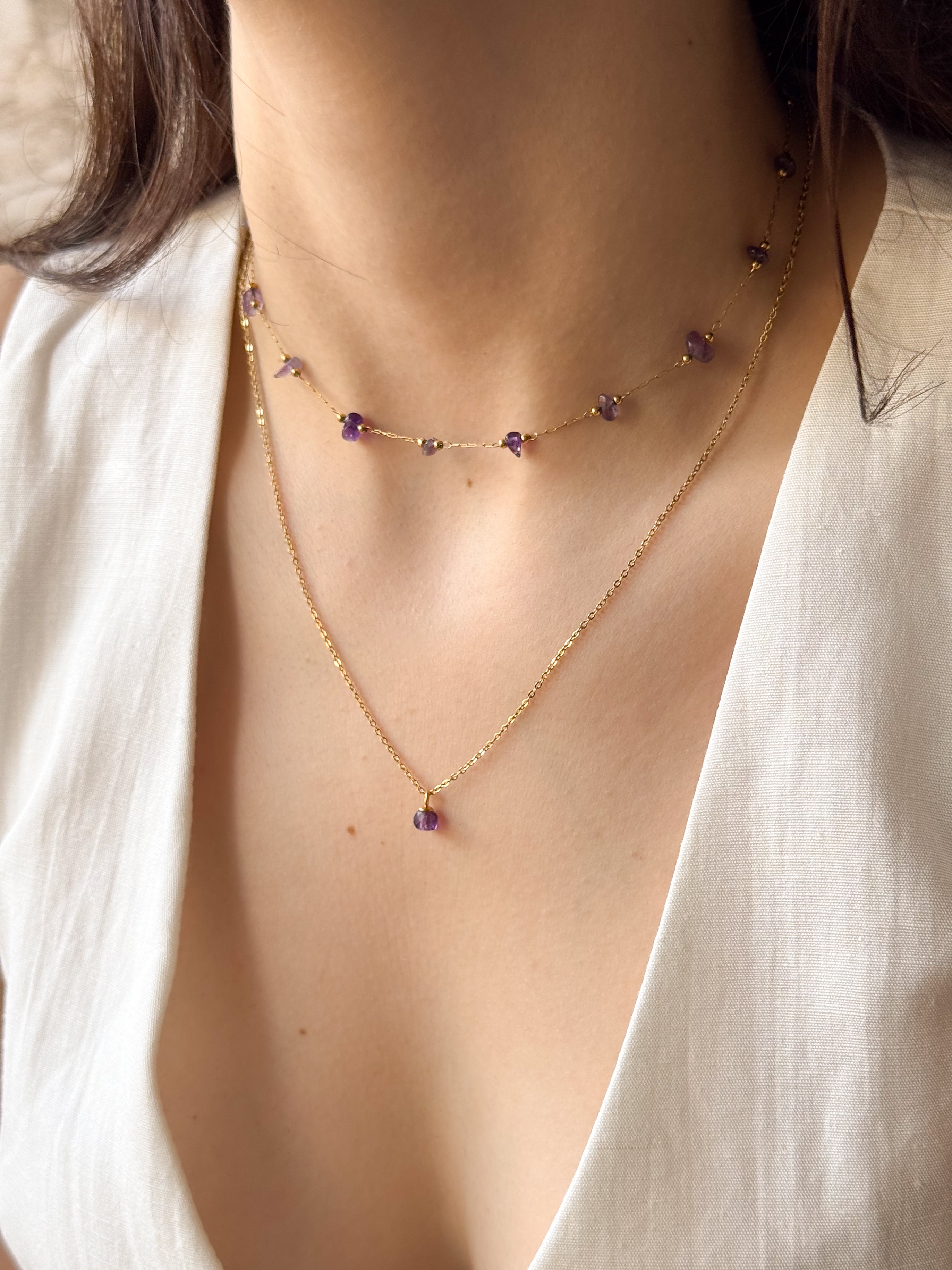 Pingente Mini Ametista Natural - Dourado