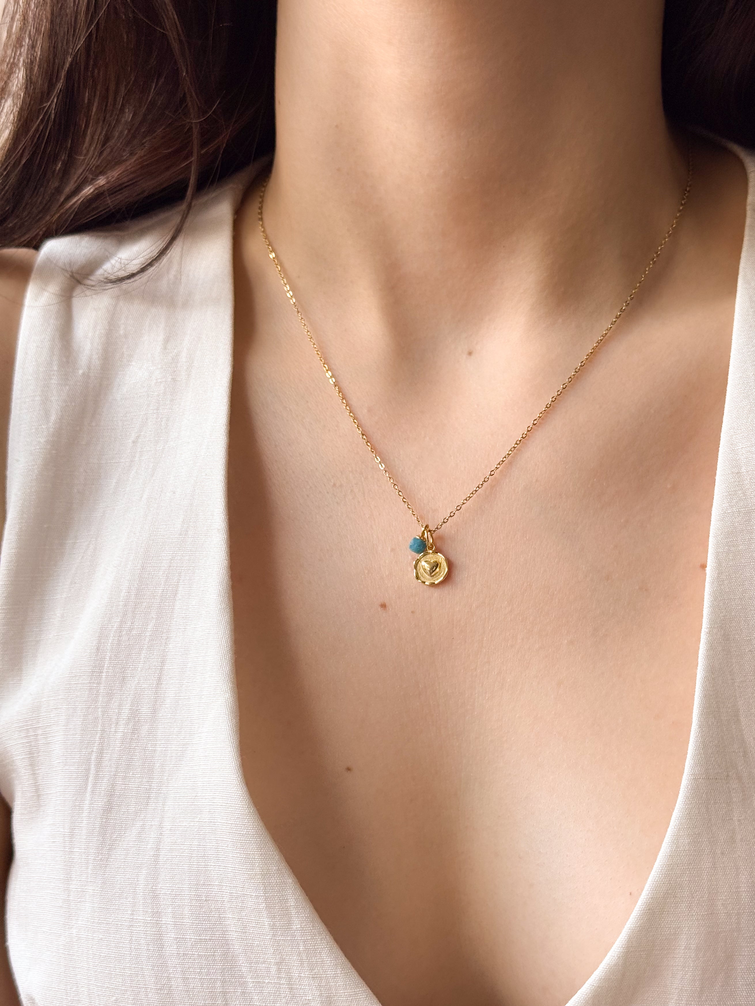 Colar Mini Pedra Apatita Natural - Dourado