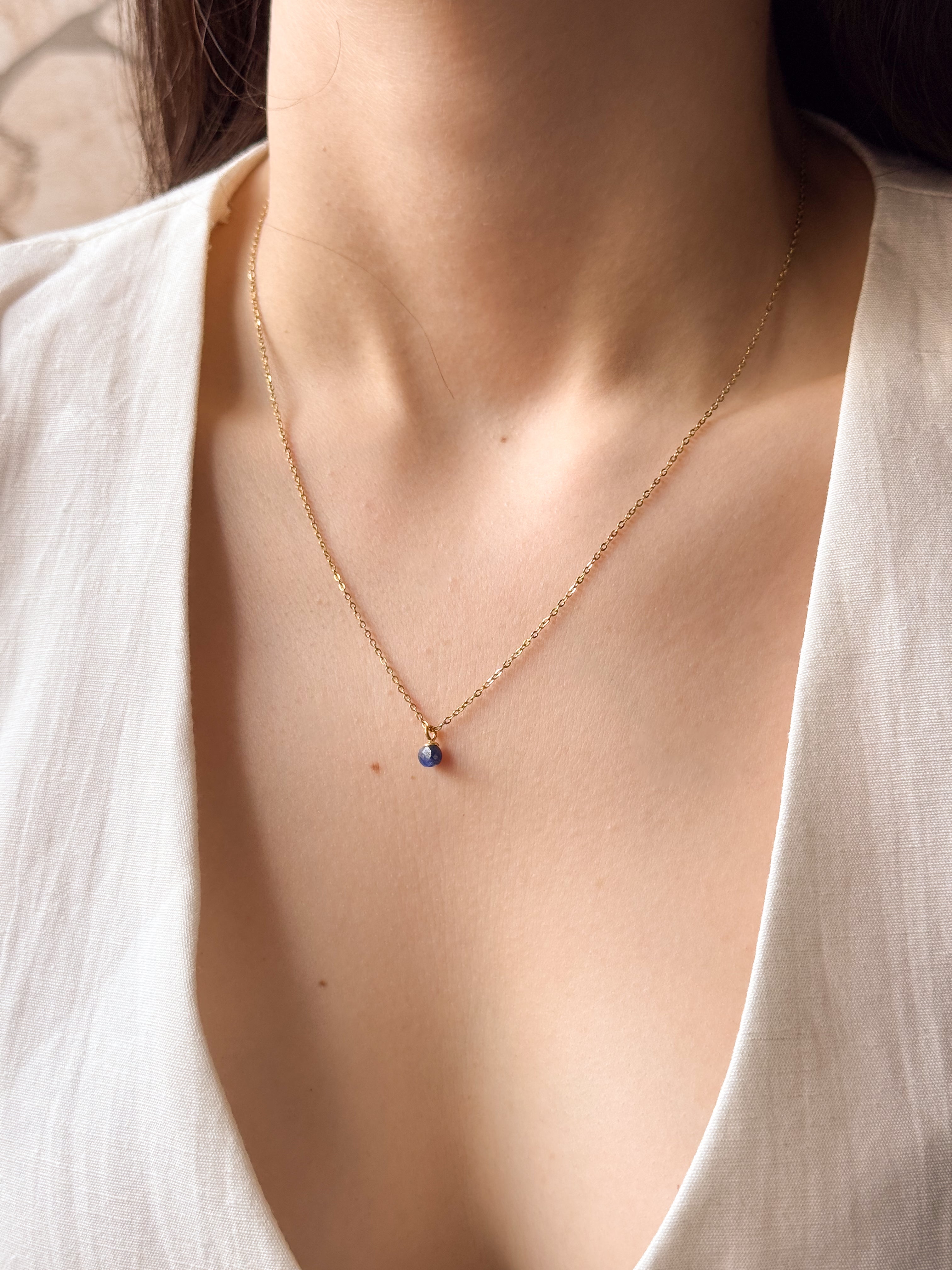 Colar Mini Aquamarine Natural - Dourado