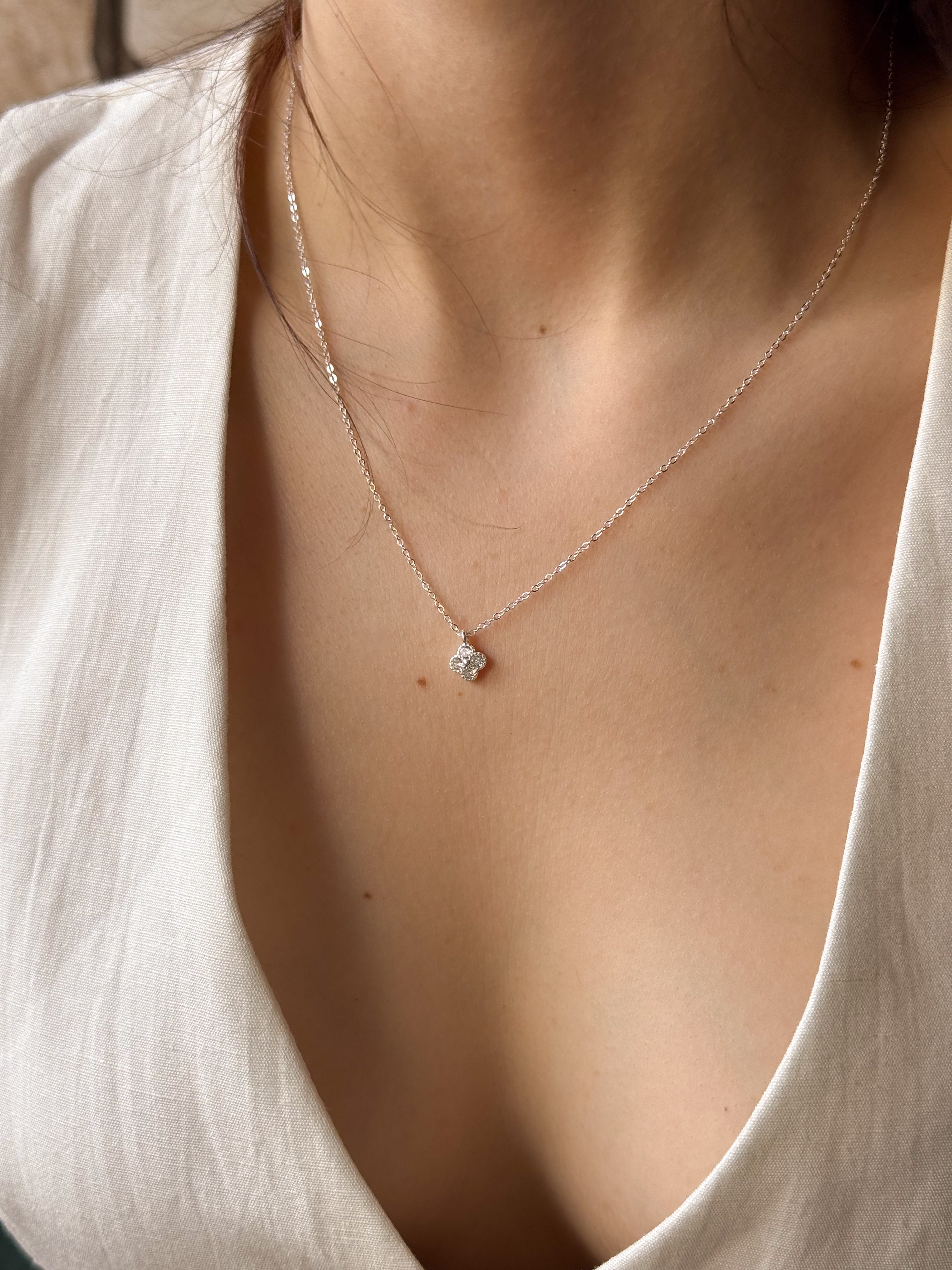 Colar Trevo de Quatro Folhas Cristal - Prata 925