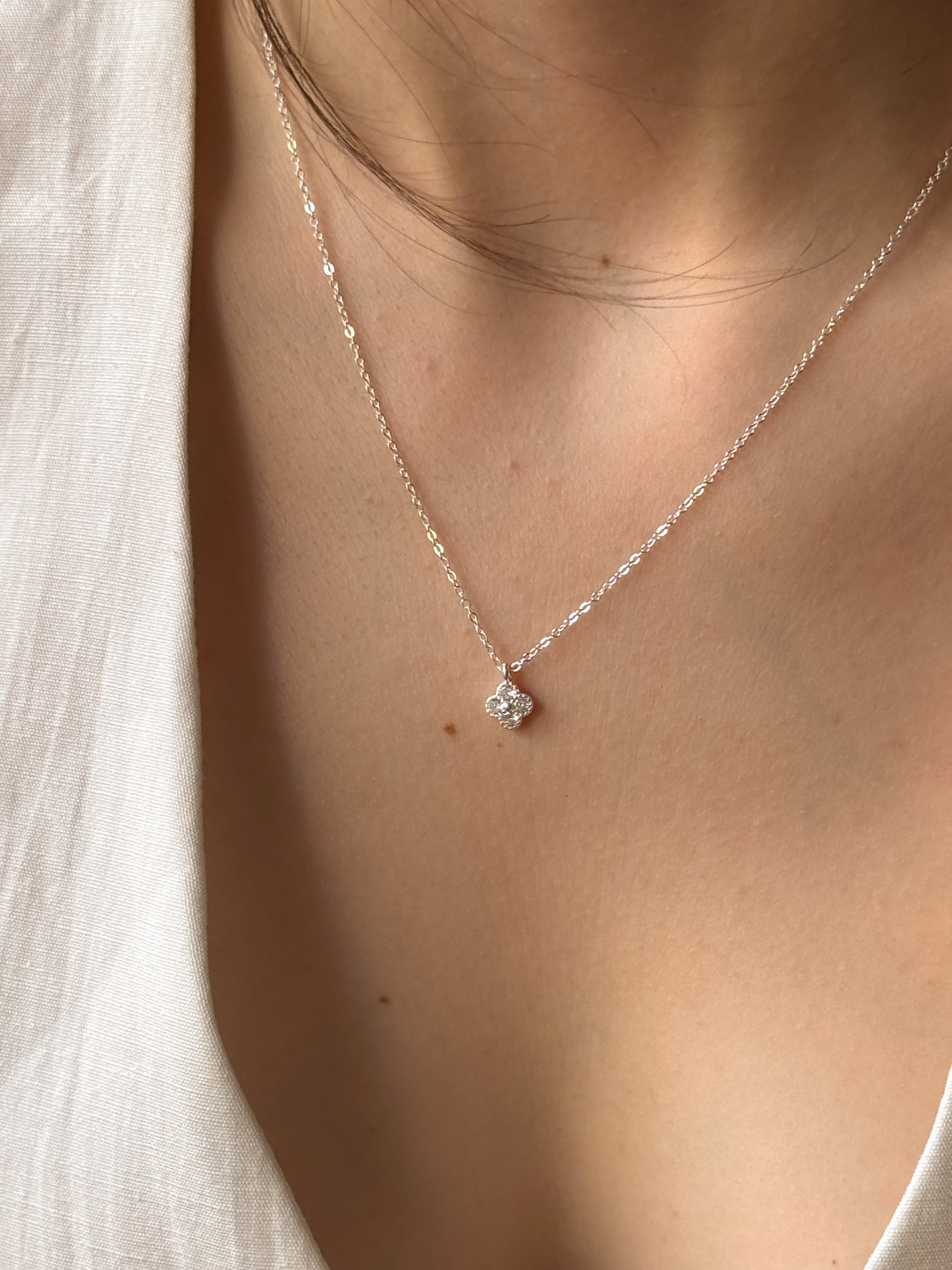 Colar Trevo de Quatro Folhas Cristal - Prata 925