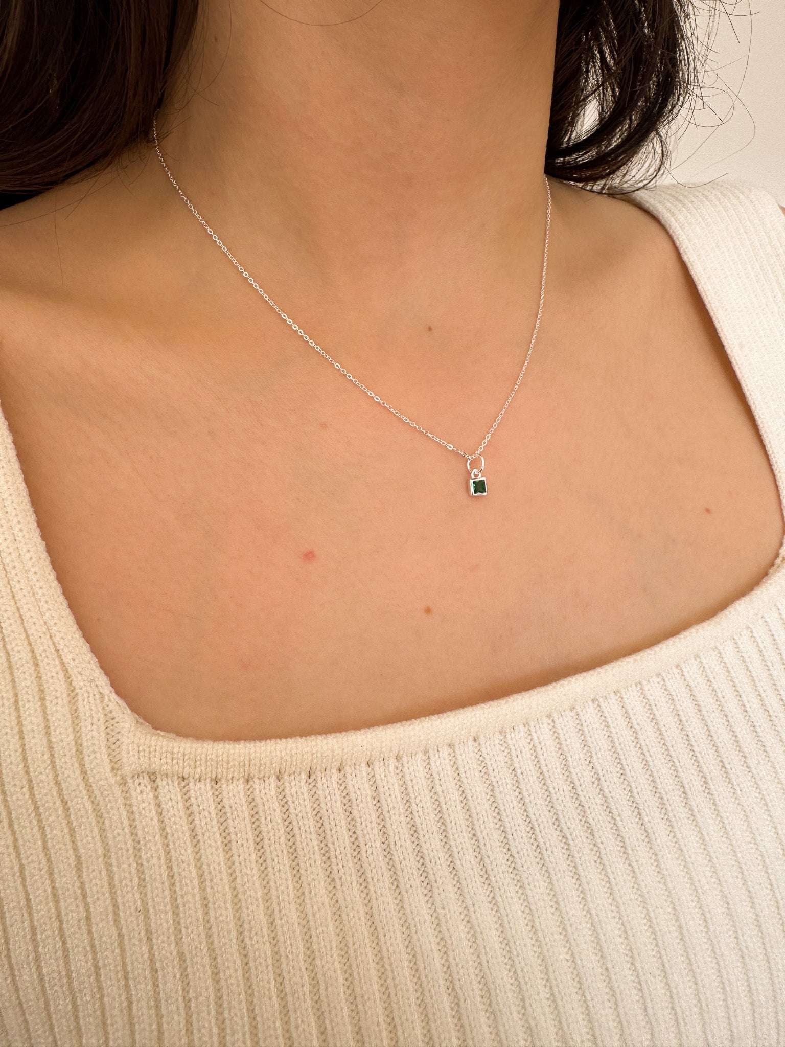 Colar Mini Square Verde - Prata 925