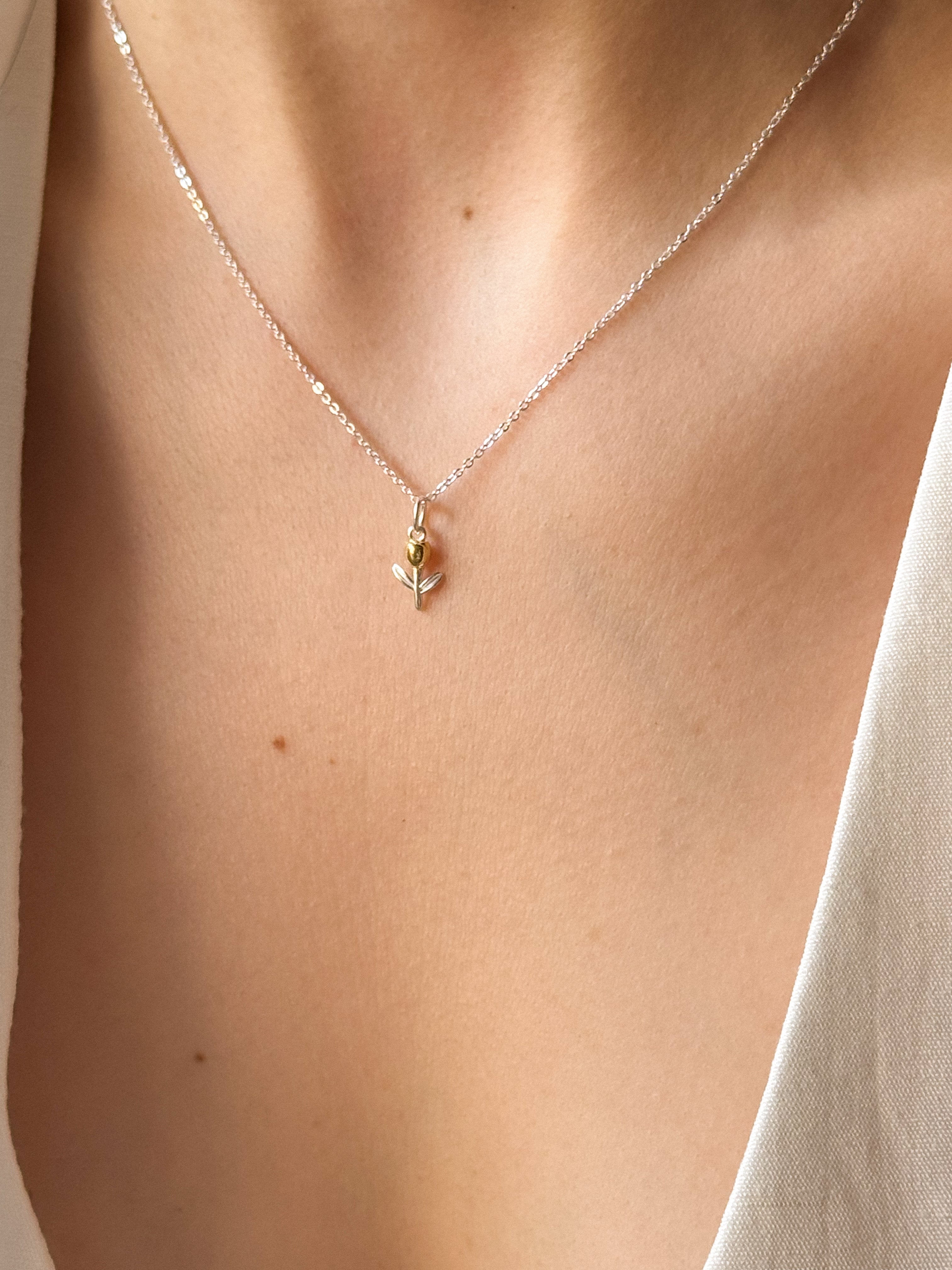 Pingente Tulipa Dourada - Prata 925