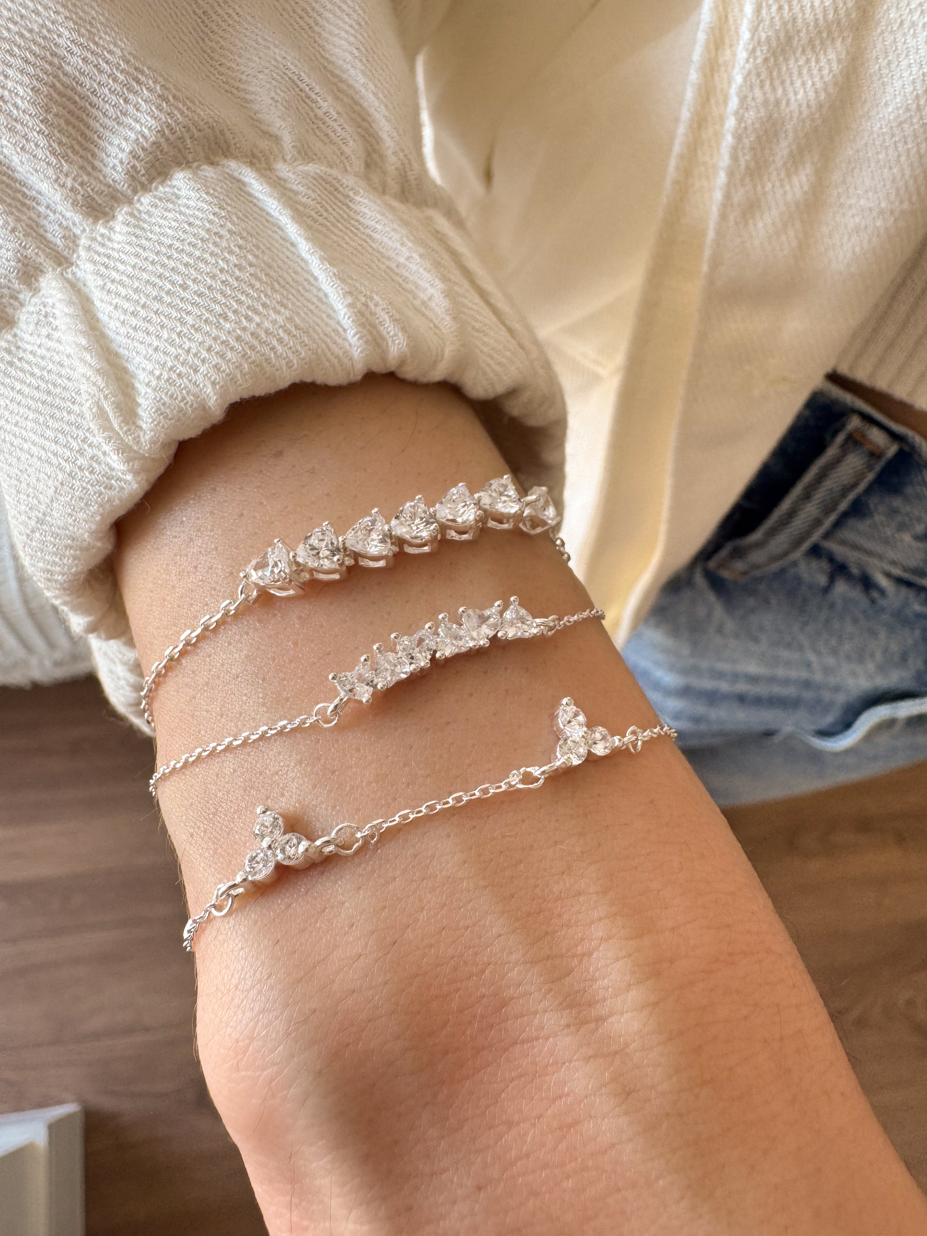 Pulseira Seis Corações - Prata 925