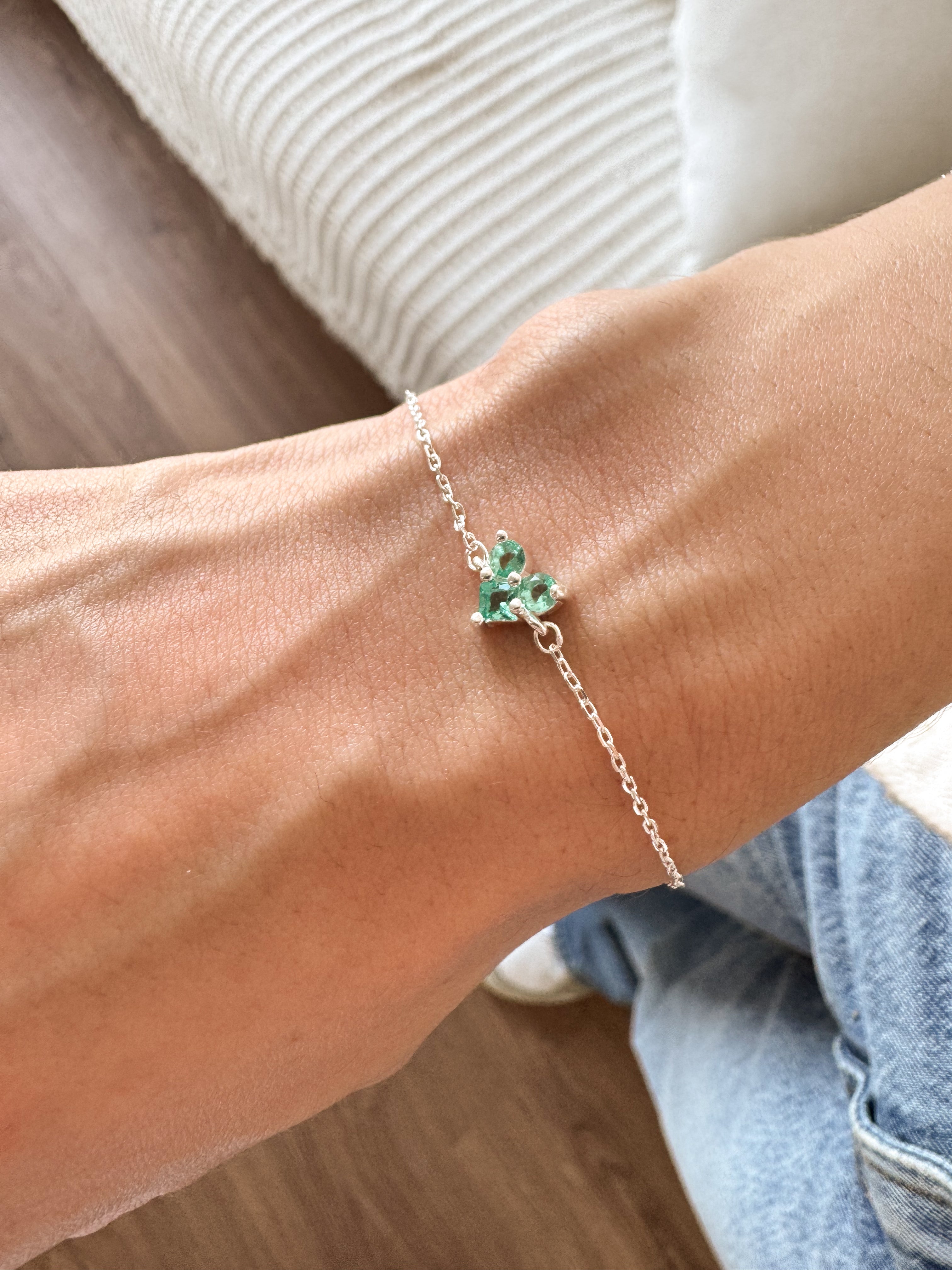 Pulseira de Coração Cravejado Turmalina - Prata 925