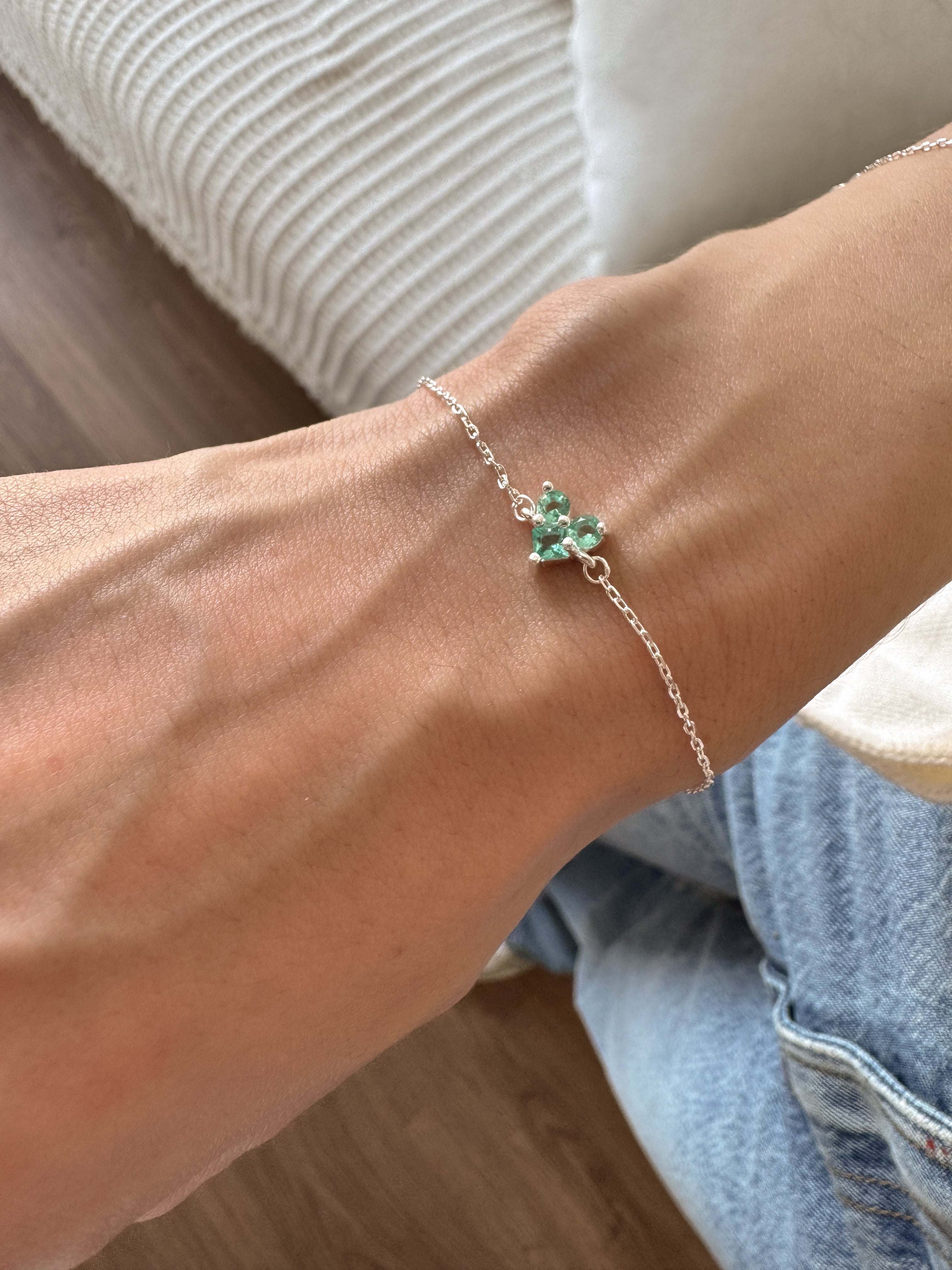 Pulseira de Coração Cravejado Turmalina - Prata 925