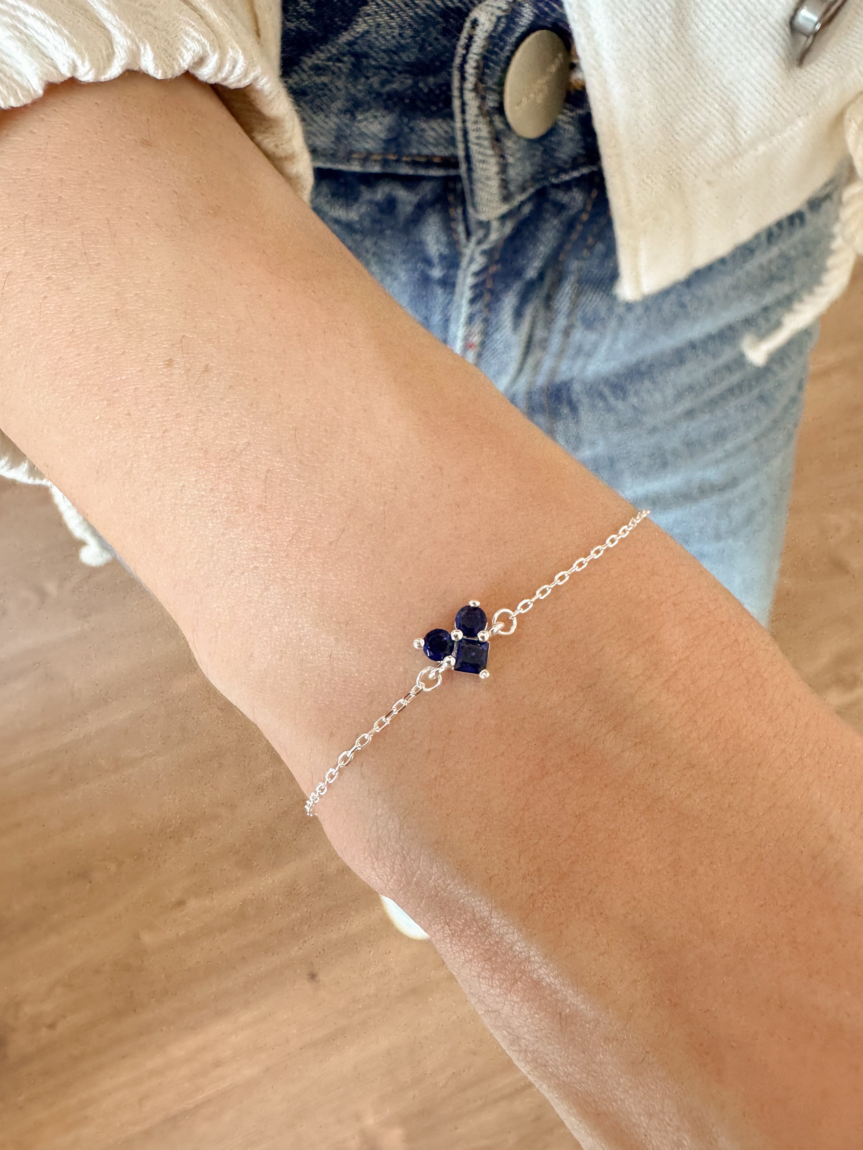 Pulseira de Coração Cravejado Azul - Prata 925