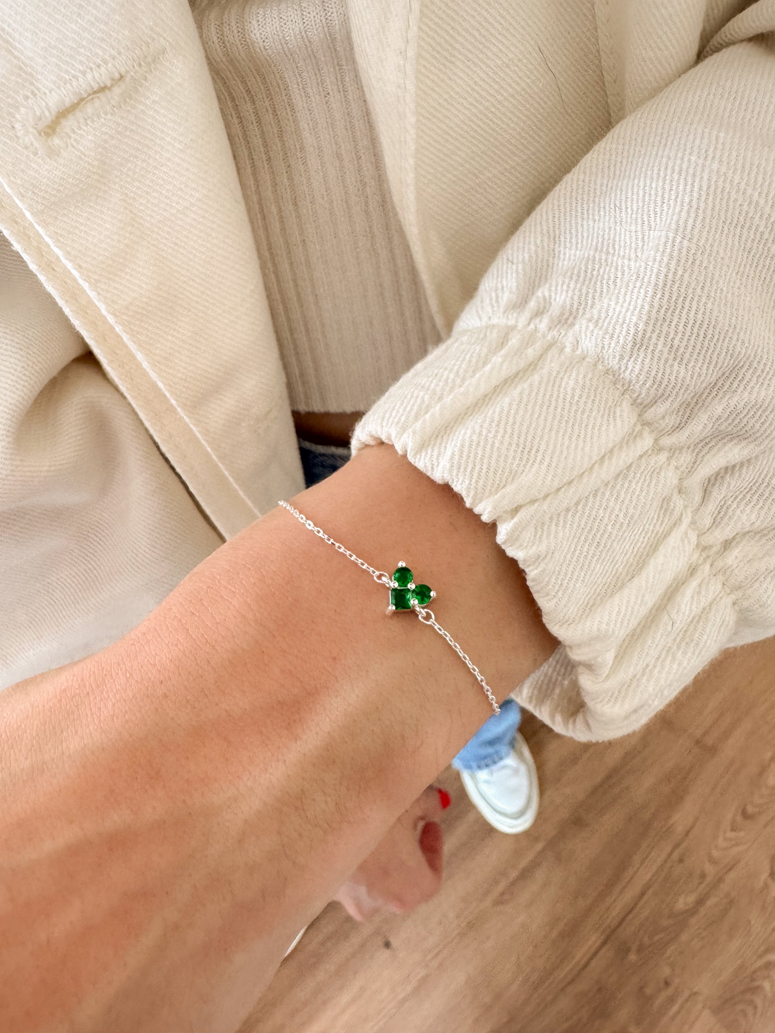 Pulseira de Coração Cravejado Verde - Prata 925