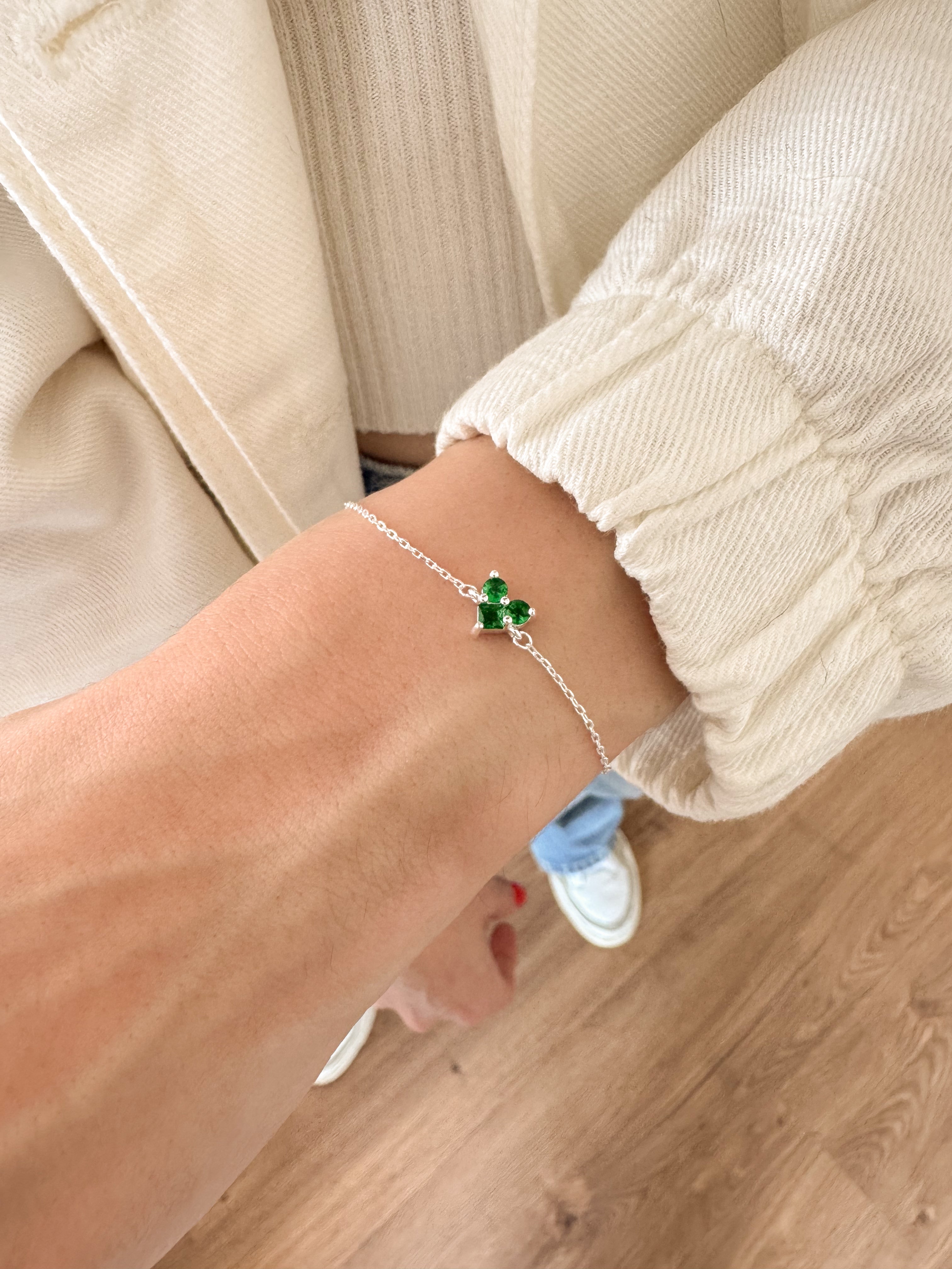 Pulseira de Coração Cravejado Verde - Prata 925