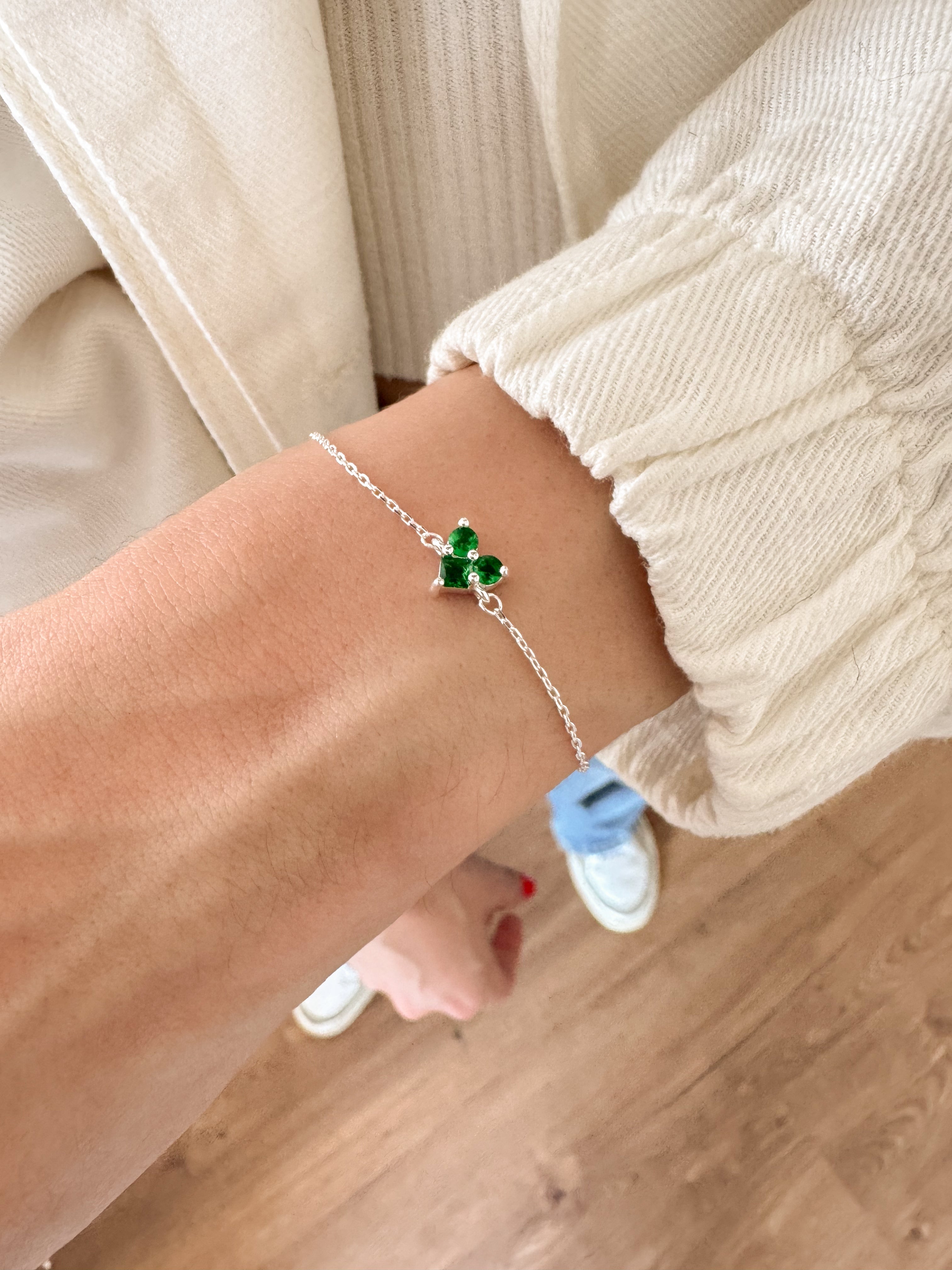Pulseira de Coração Cravejado Verde - Prata 925