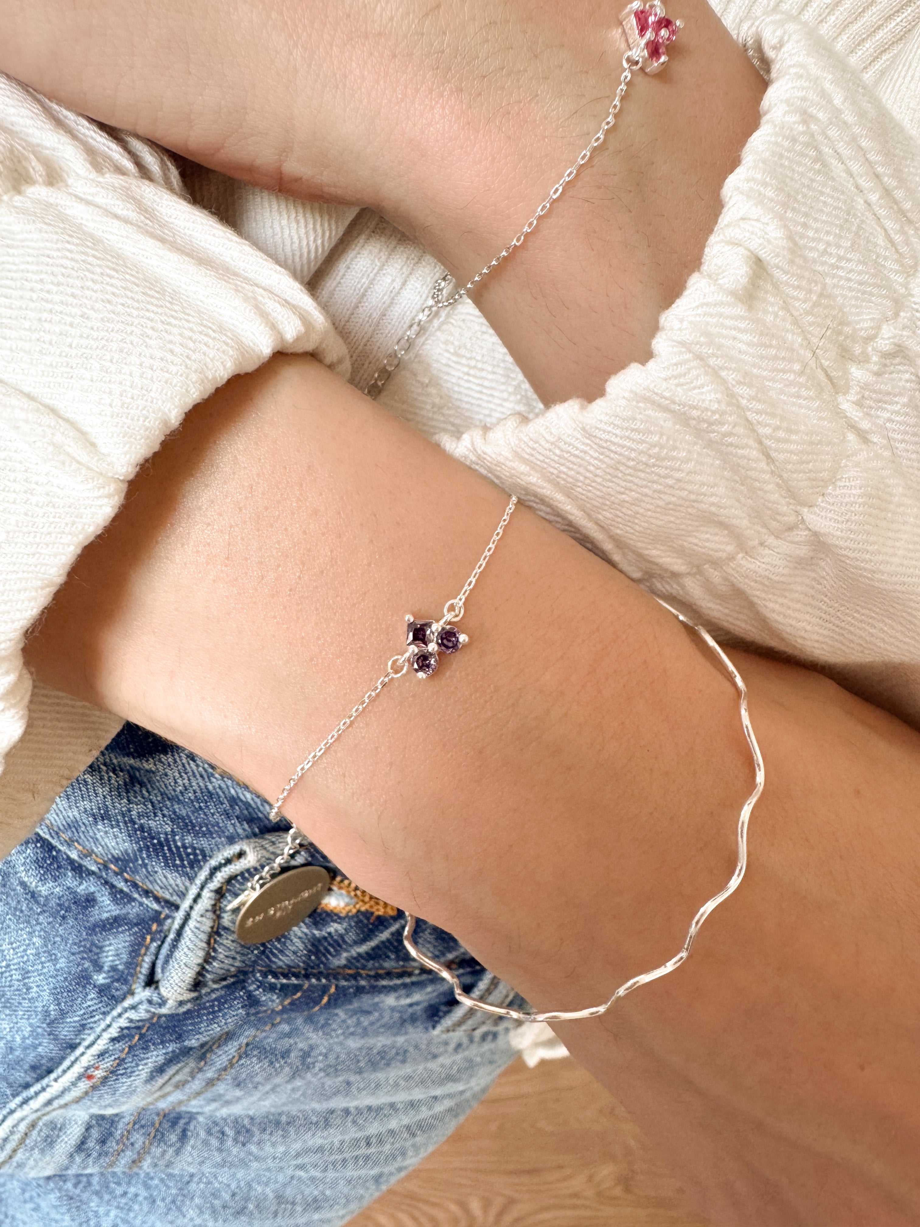 Pulseira de Coração Cravejado Lilás - Prata 925