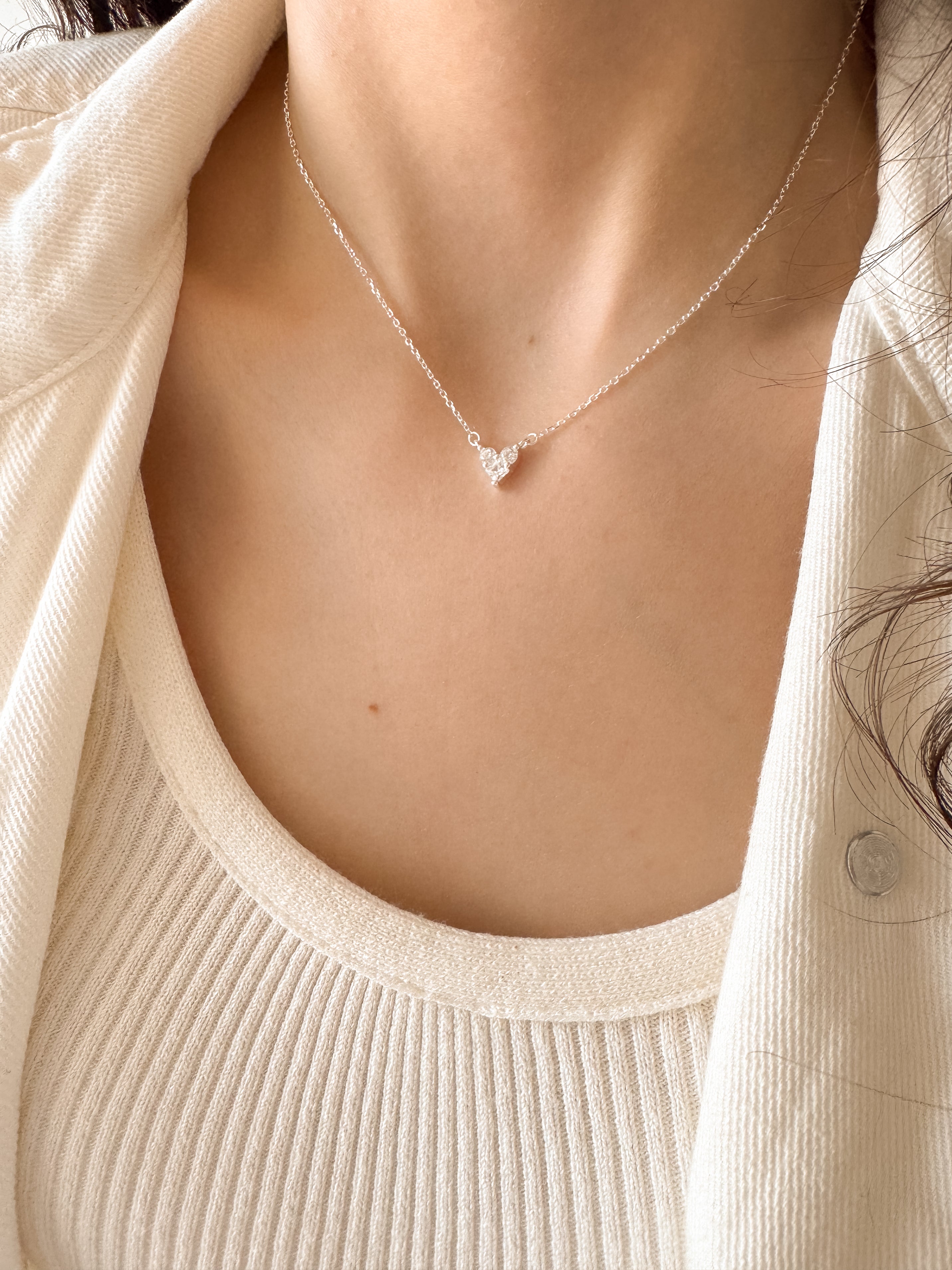 Colar de Coração Cravejado Cristal - Prata 925