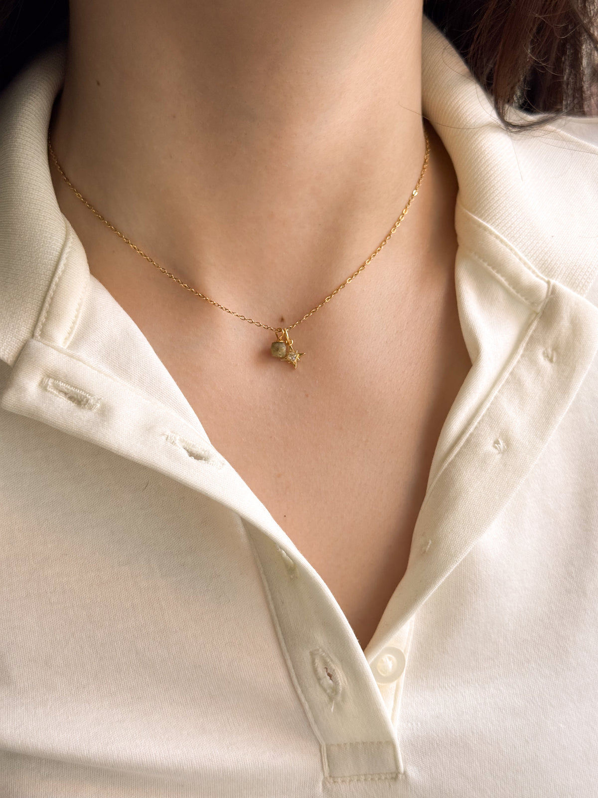 Colar Mini Pedra Diopside Natural - Dourado