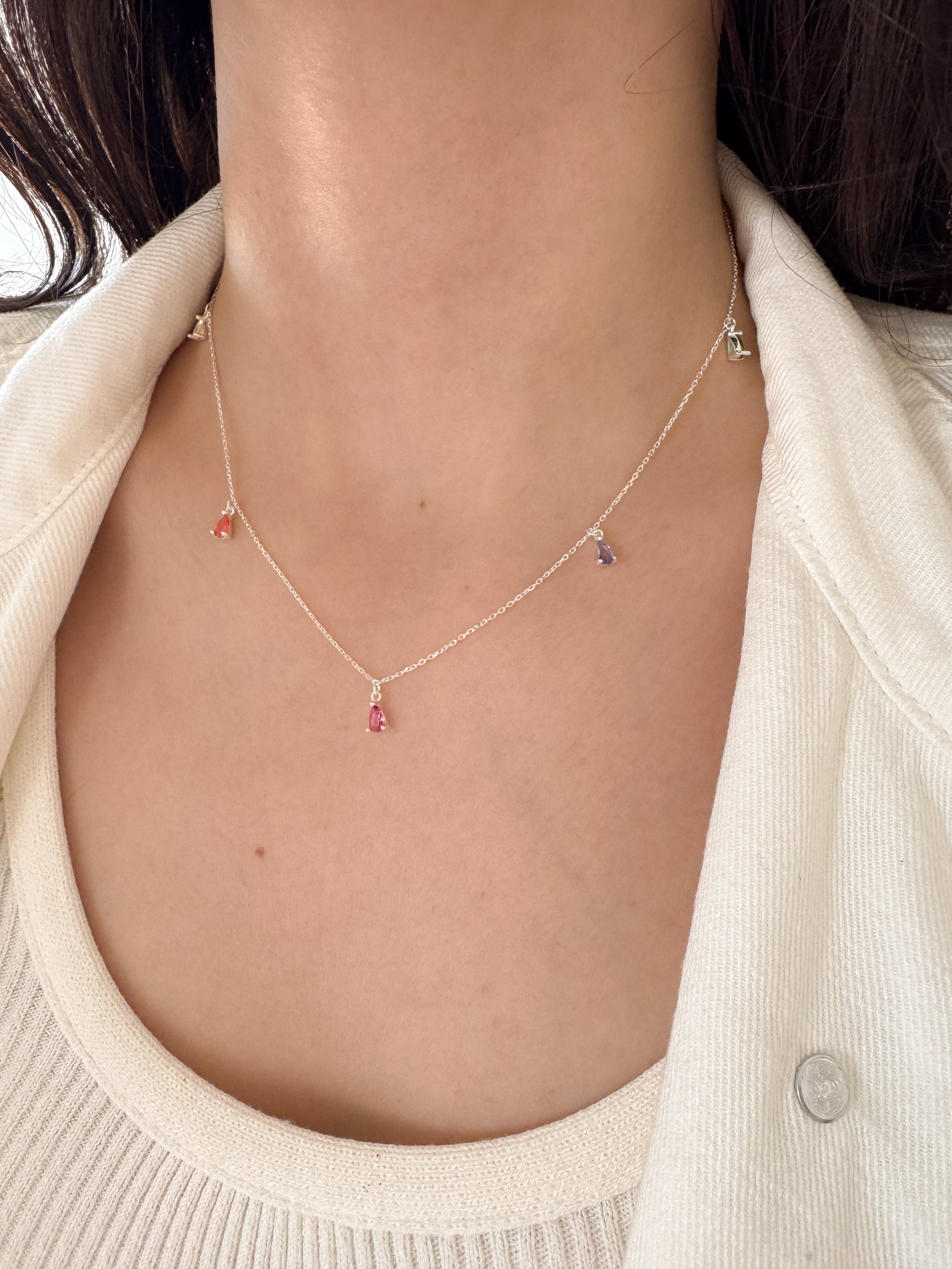 Colar de Gotinhas Coloridas - Prata 925