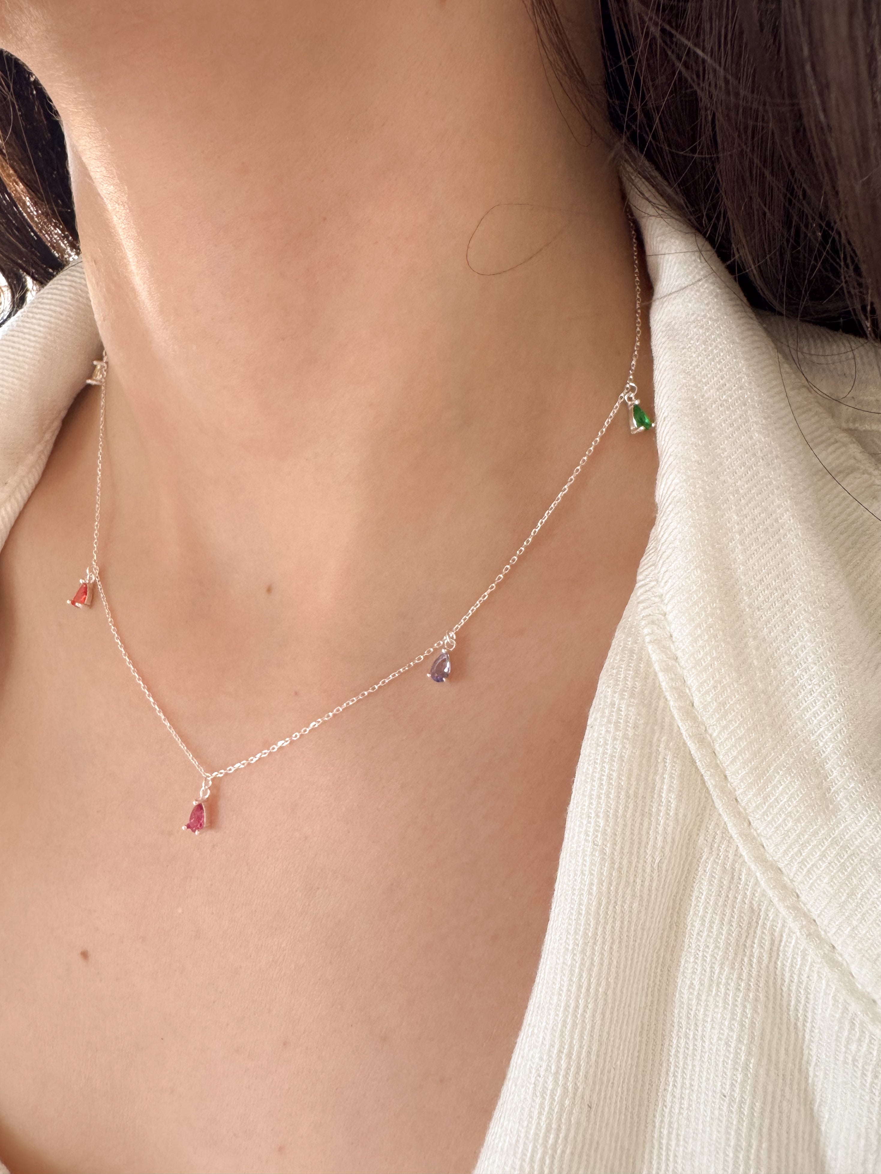 Colar de Gotinhas Coloridas - Prata 925