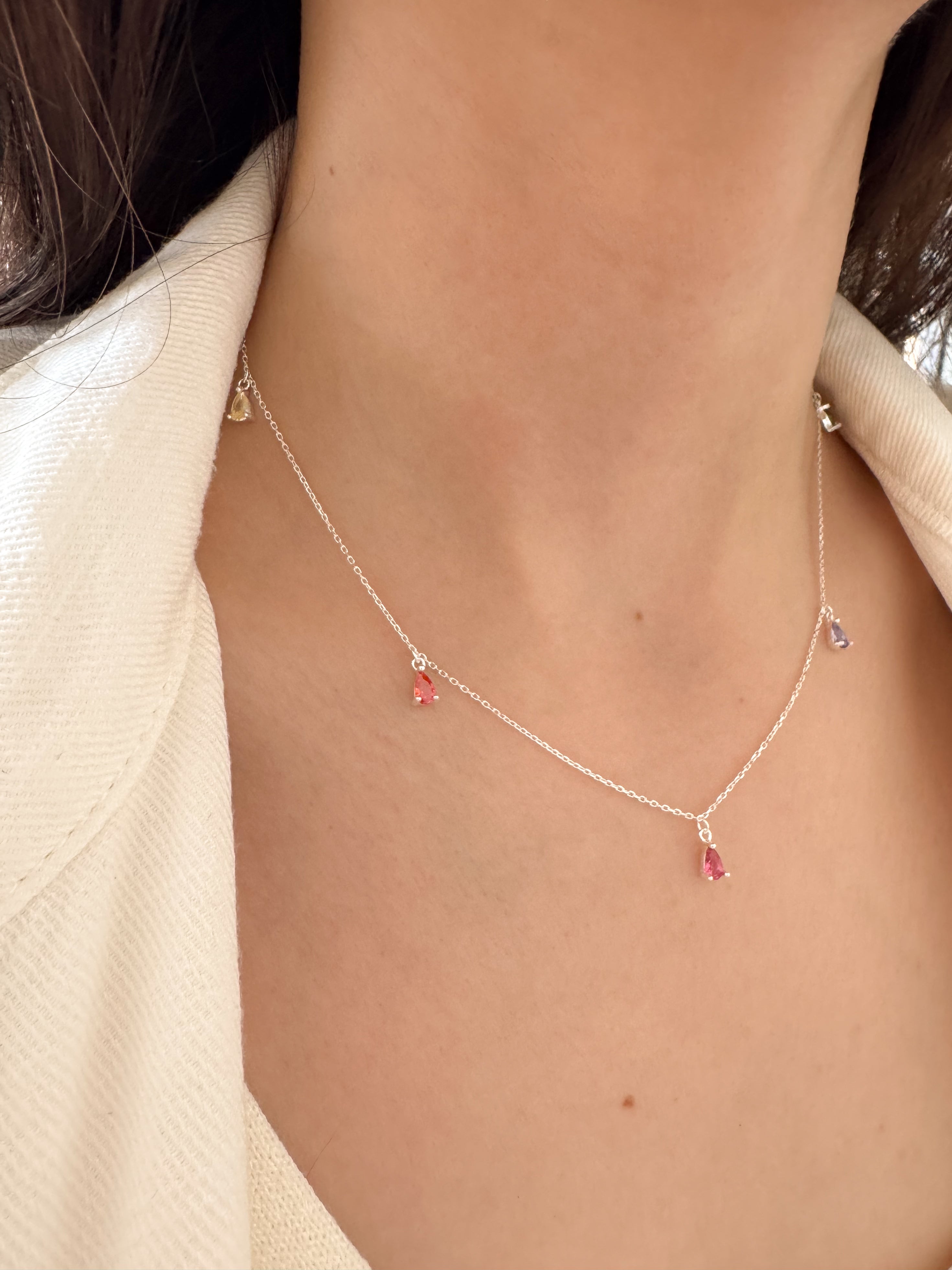 Colar de Gotinhas Coloridas - Prata 925