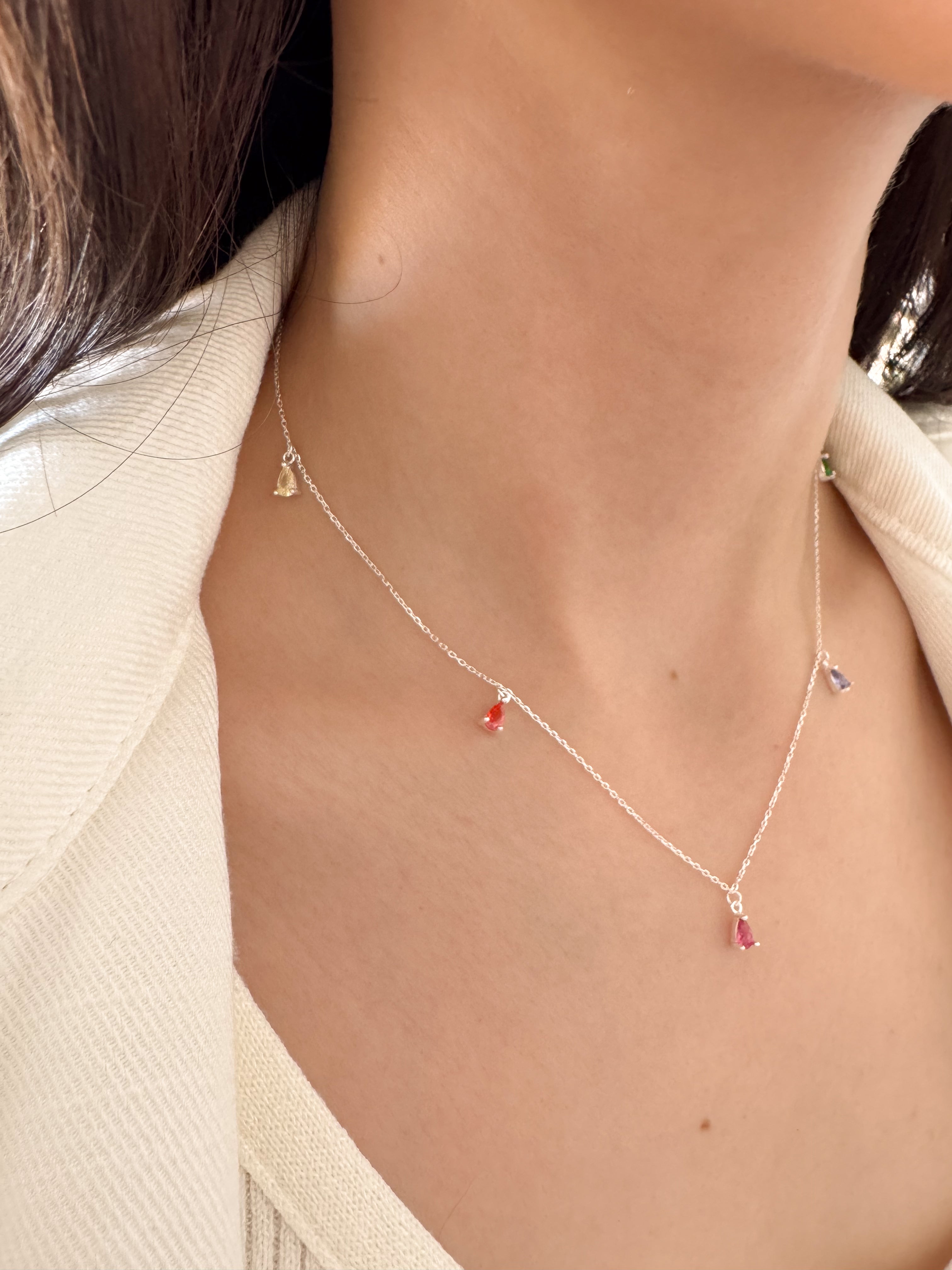 Colar de Gotinhas Coloridas - Prata 925