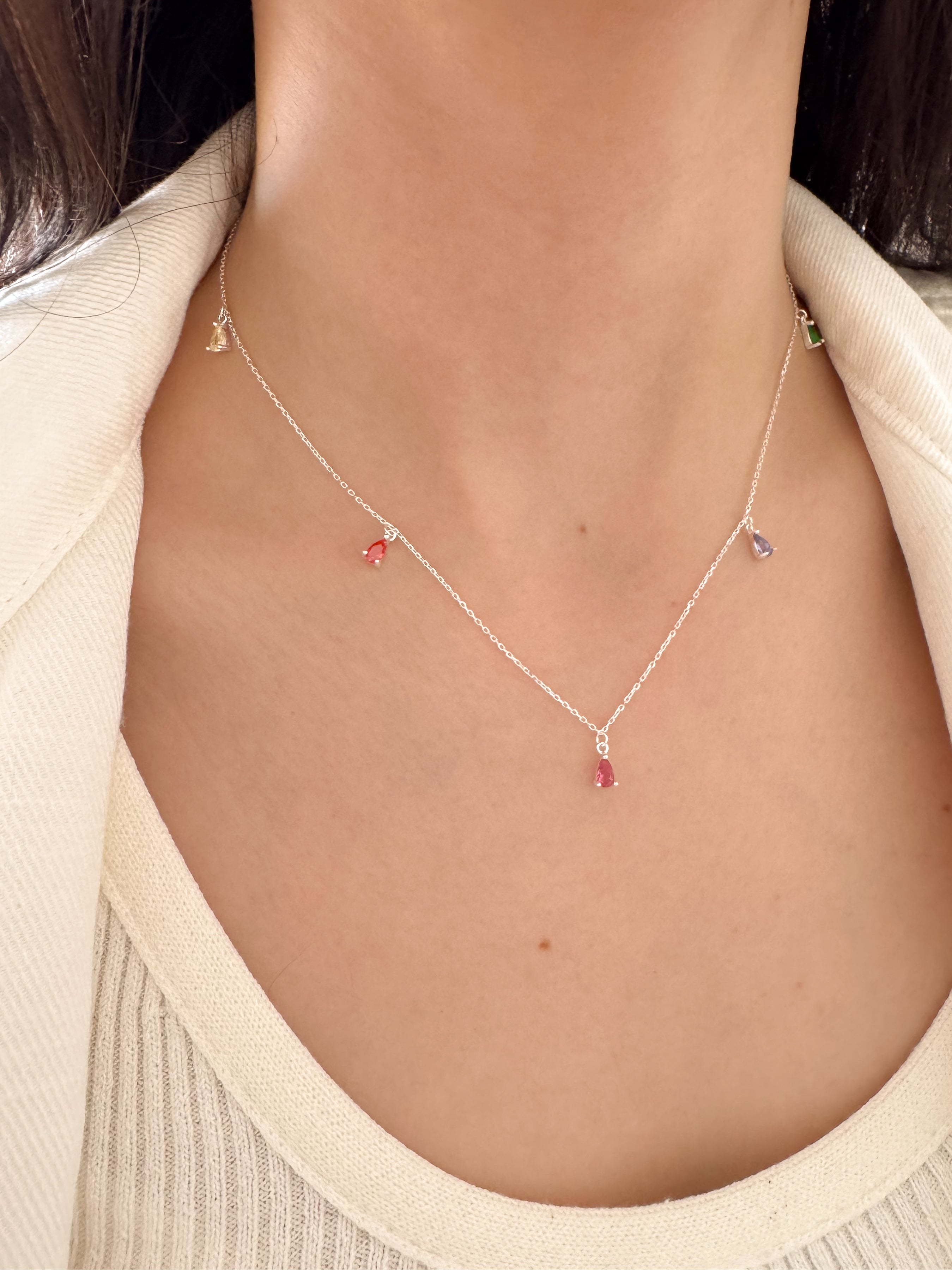 Colar de Gotinhas Coloridas - Prata 925