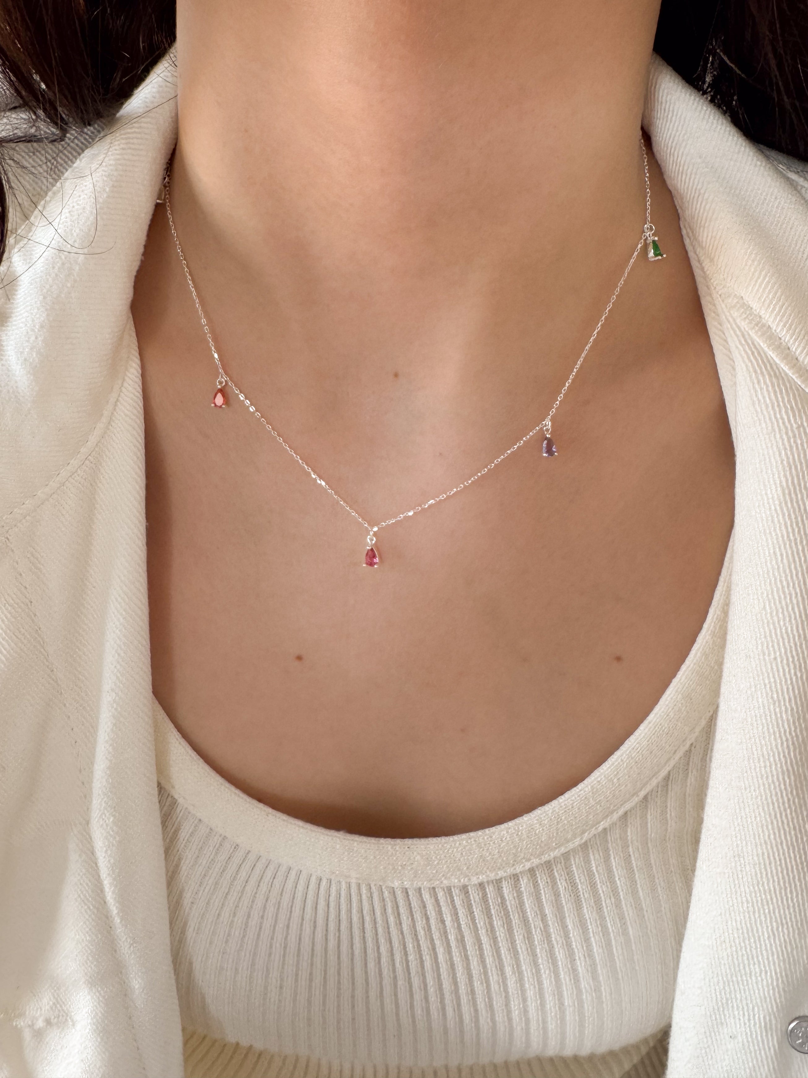 Colar de Gotinhas Coloridas - Prata 925