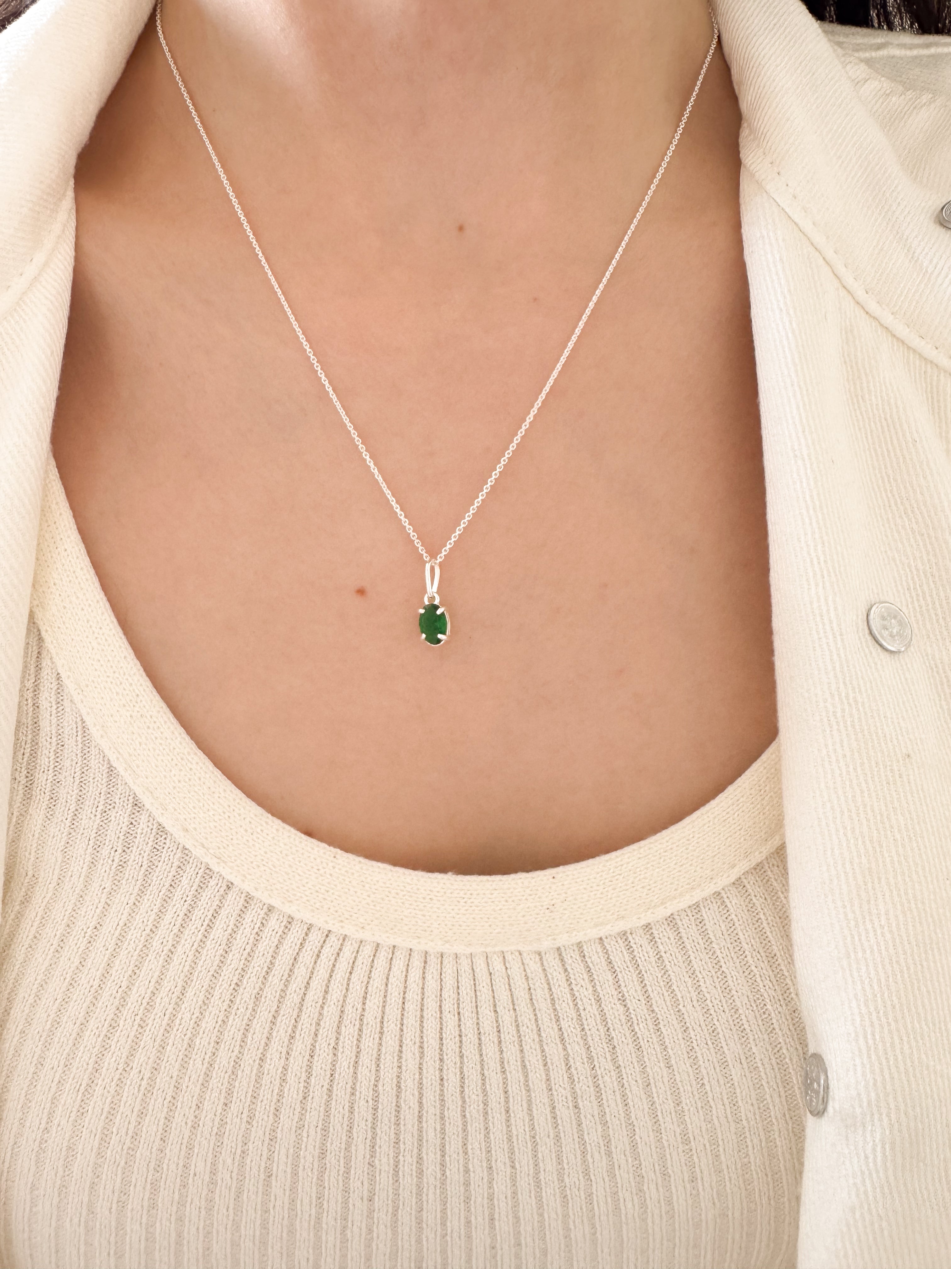 Pingente Oval Esmeralda - Prata 925