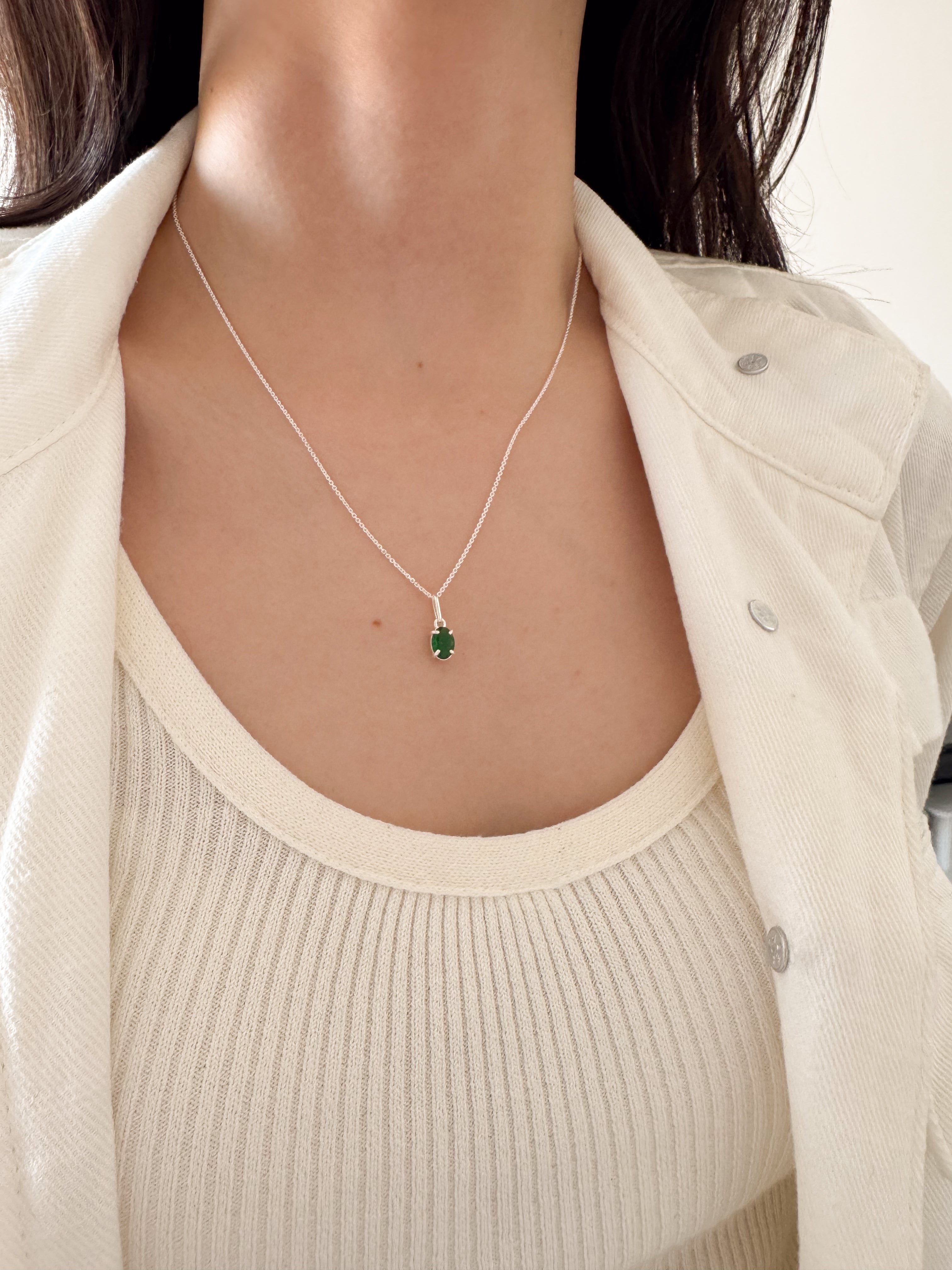 Pingente Oval Esmeralda - Prata 925