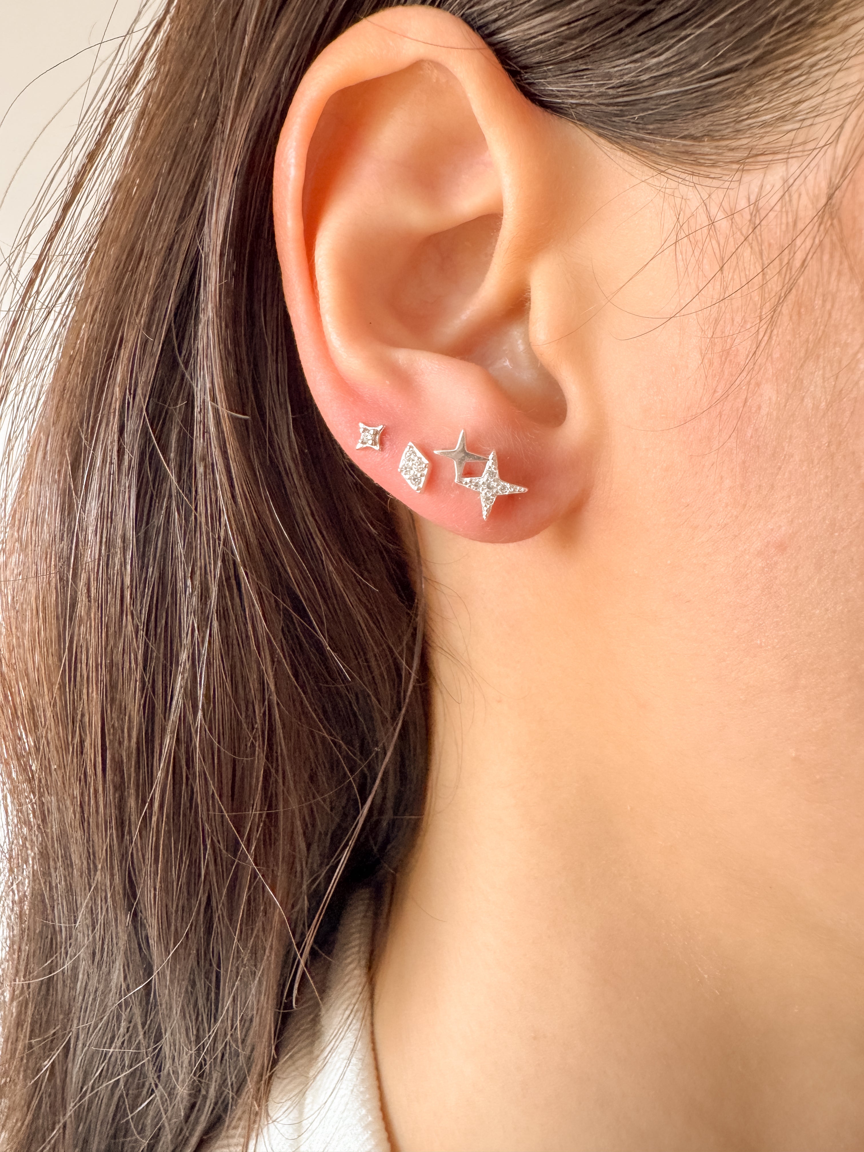 Brinco Estrelas Cravejado - Prata 925