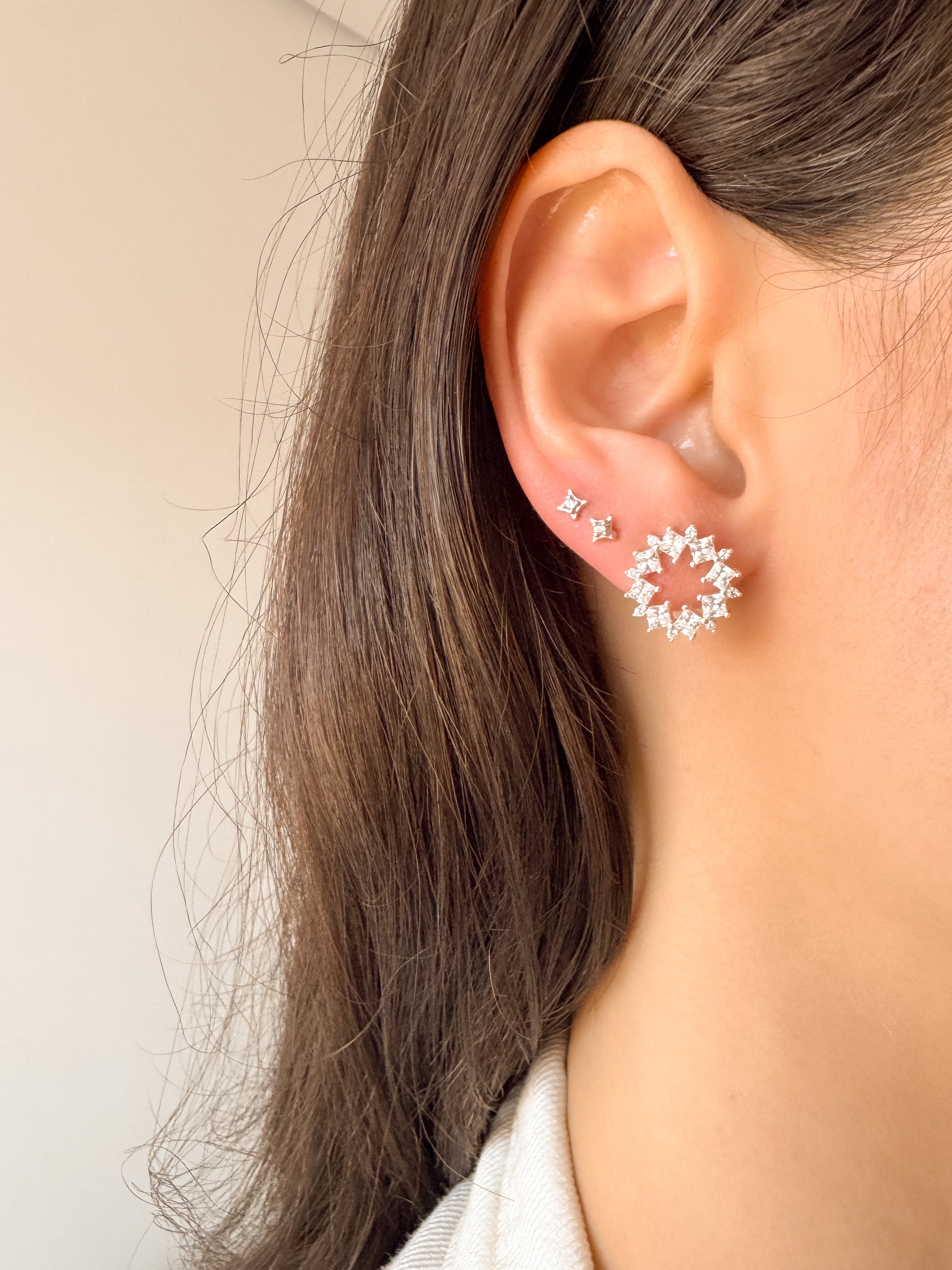 Brinco Flor Cravejado - Prata 925