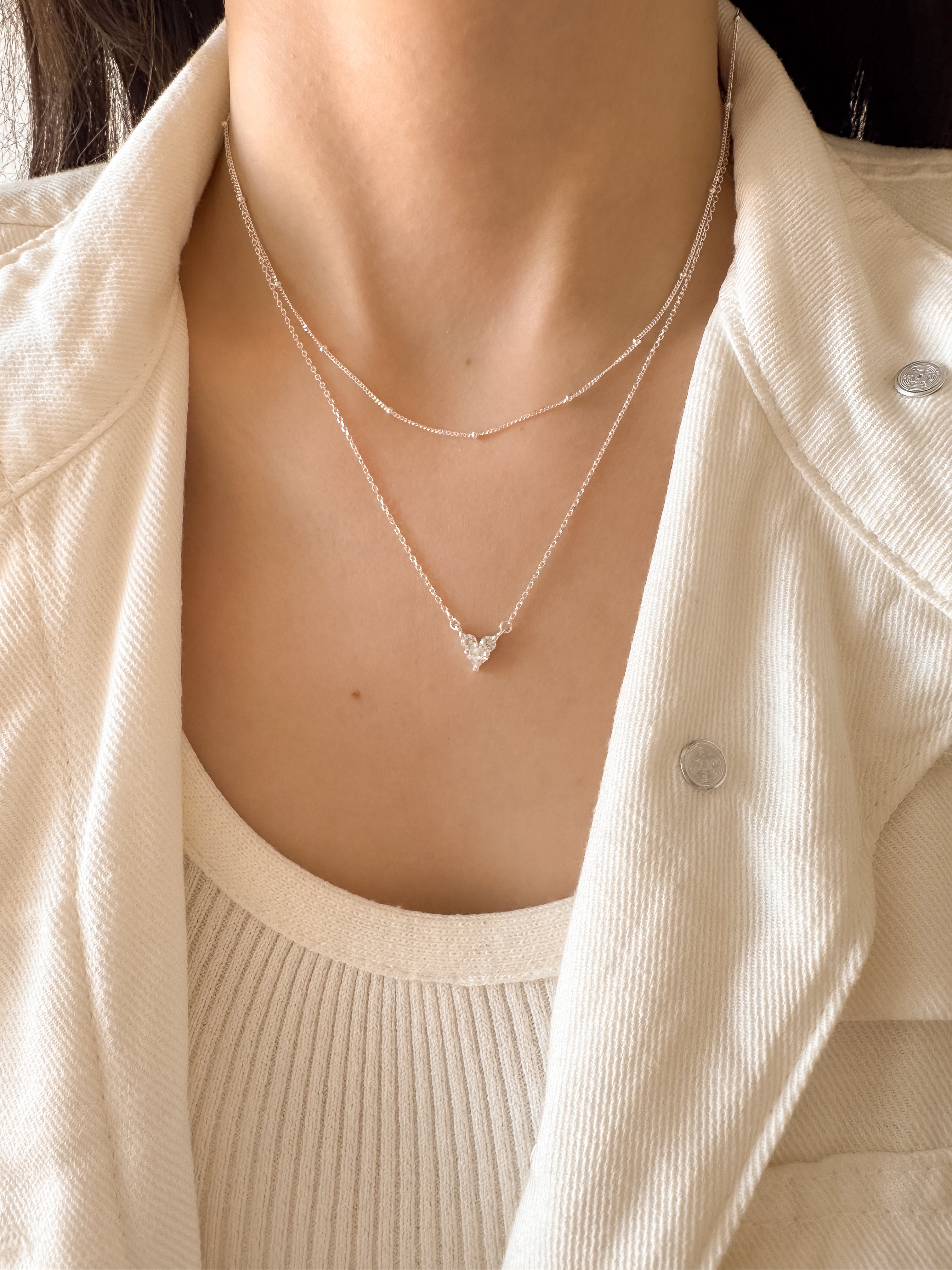 Colar de Coração Cravejado Cristal - Prata 925