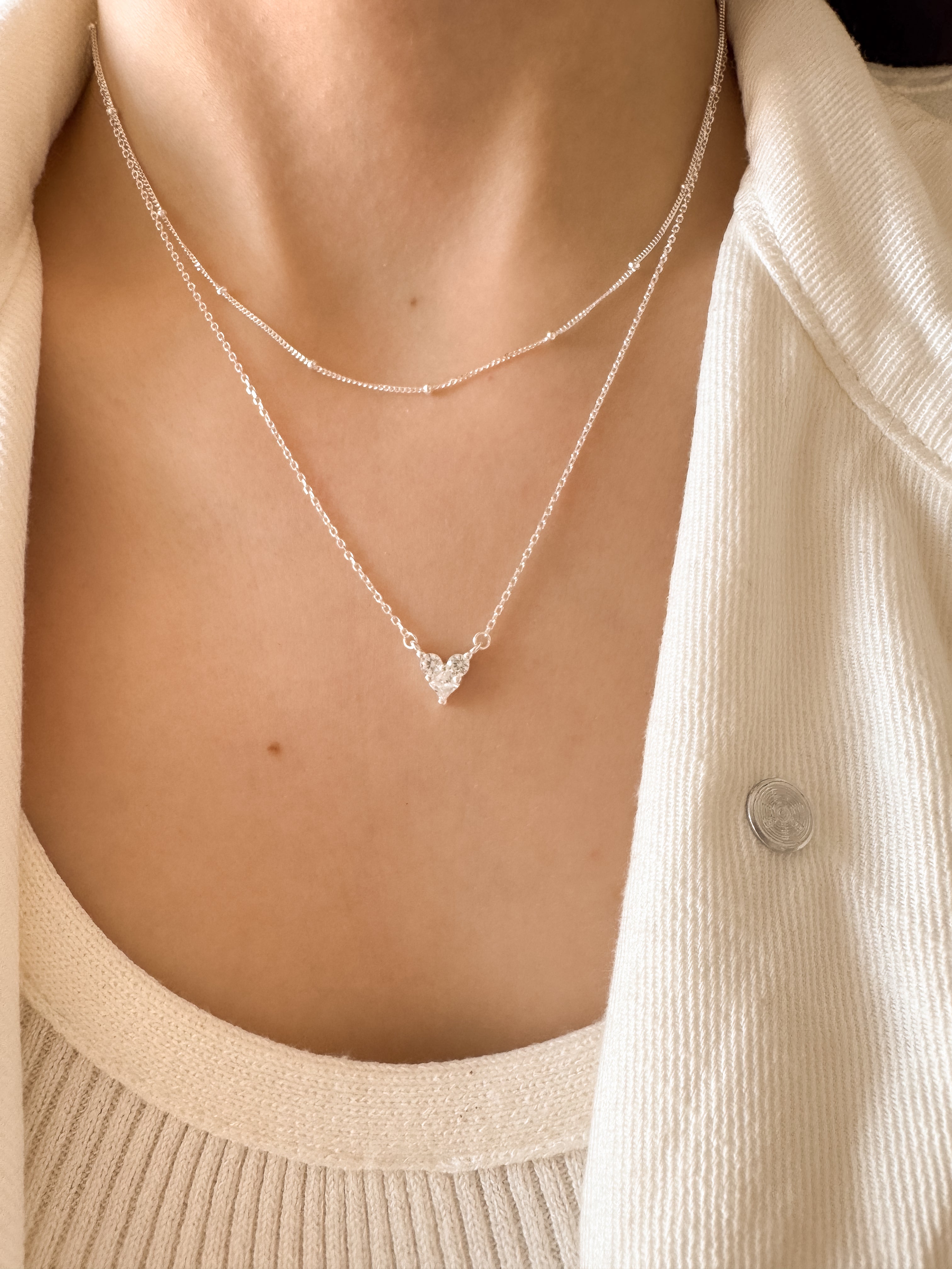 Colar de Coração Cravejado Cristal - Prata 925