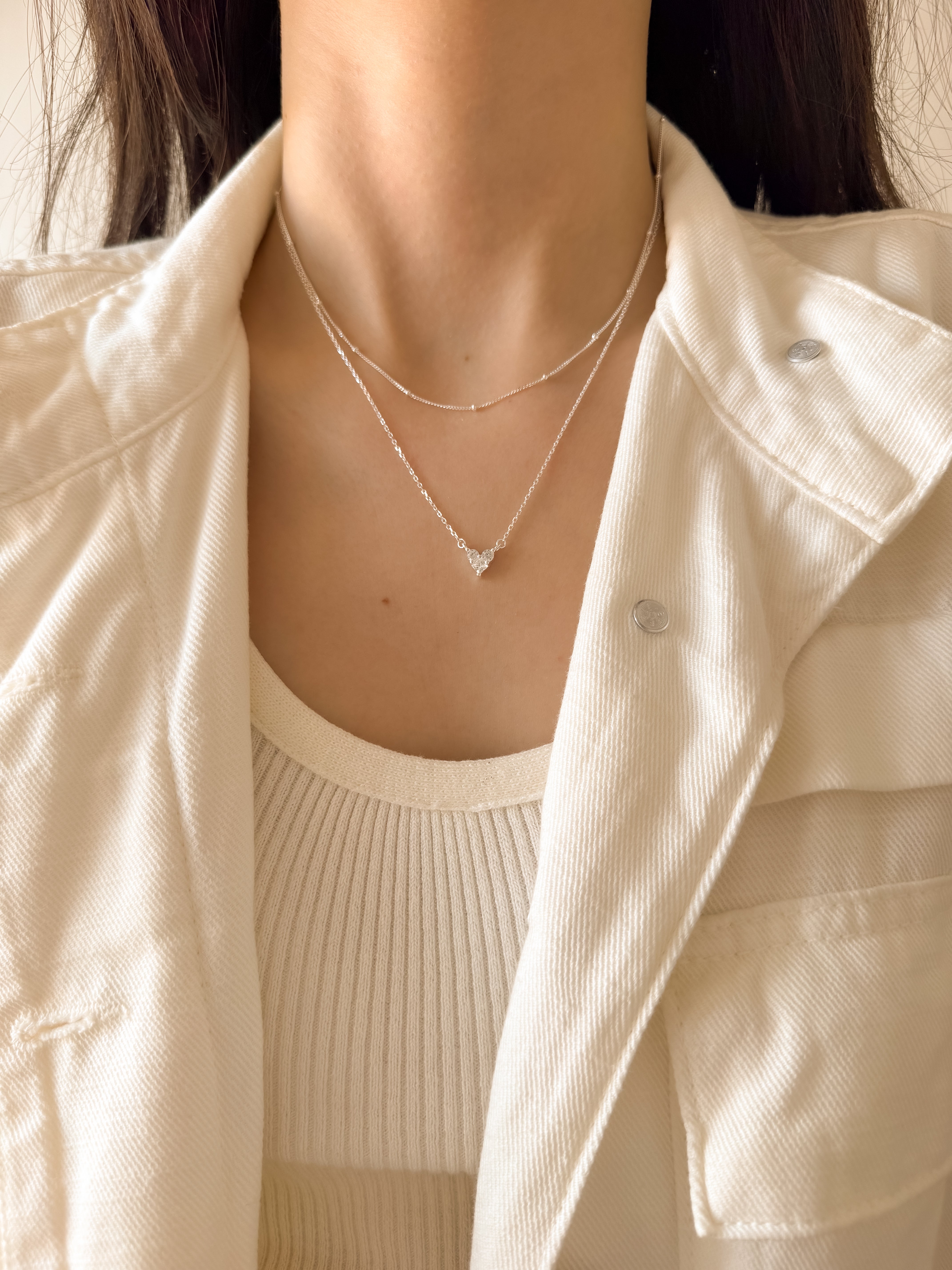 Colar de Coração Cravejado Cristal - Prata 925