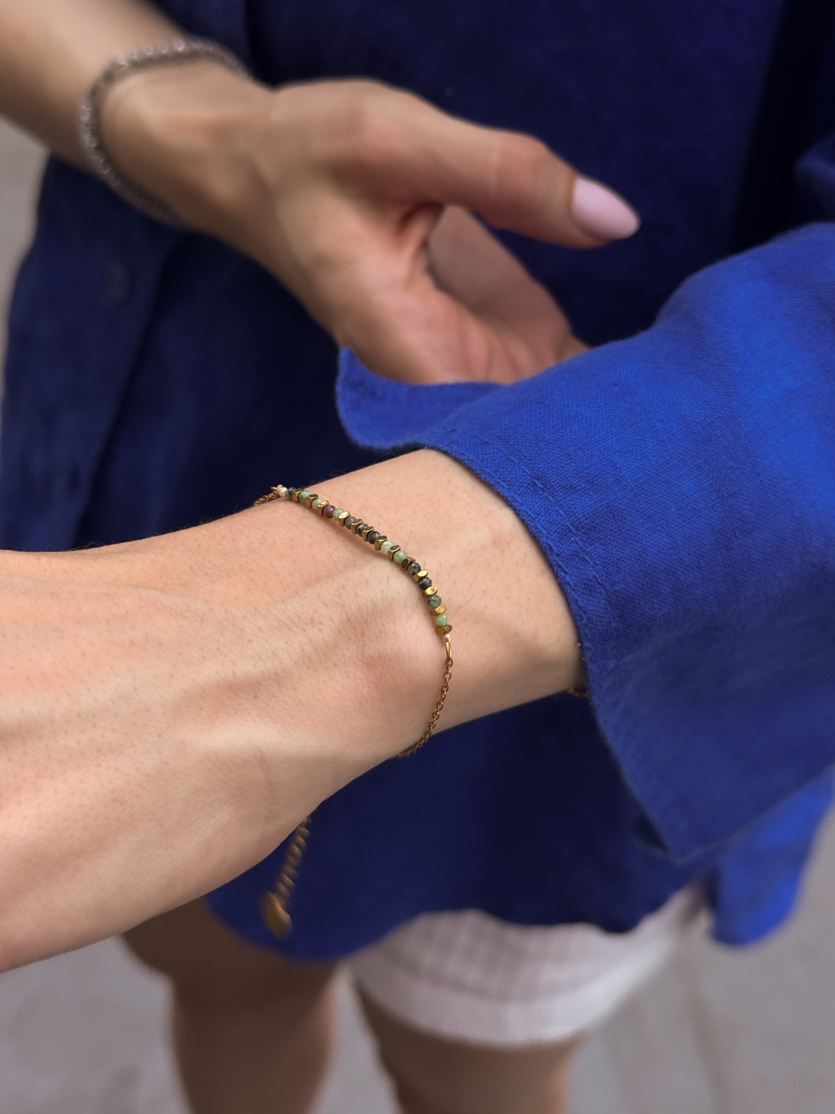 Pulseira Turmalina Bicolor - Dourada