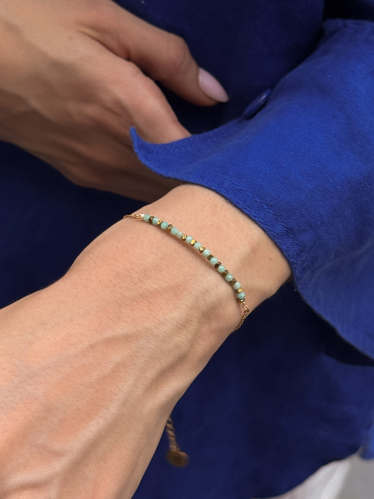 Pulseira Amazonita - Dourada