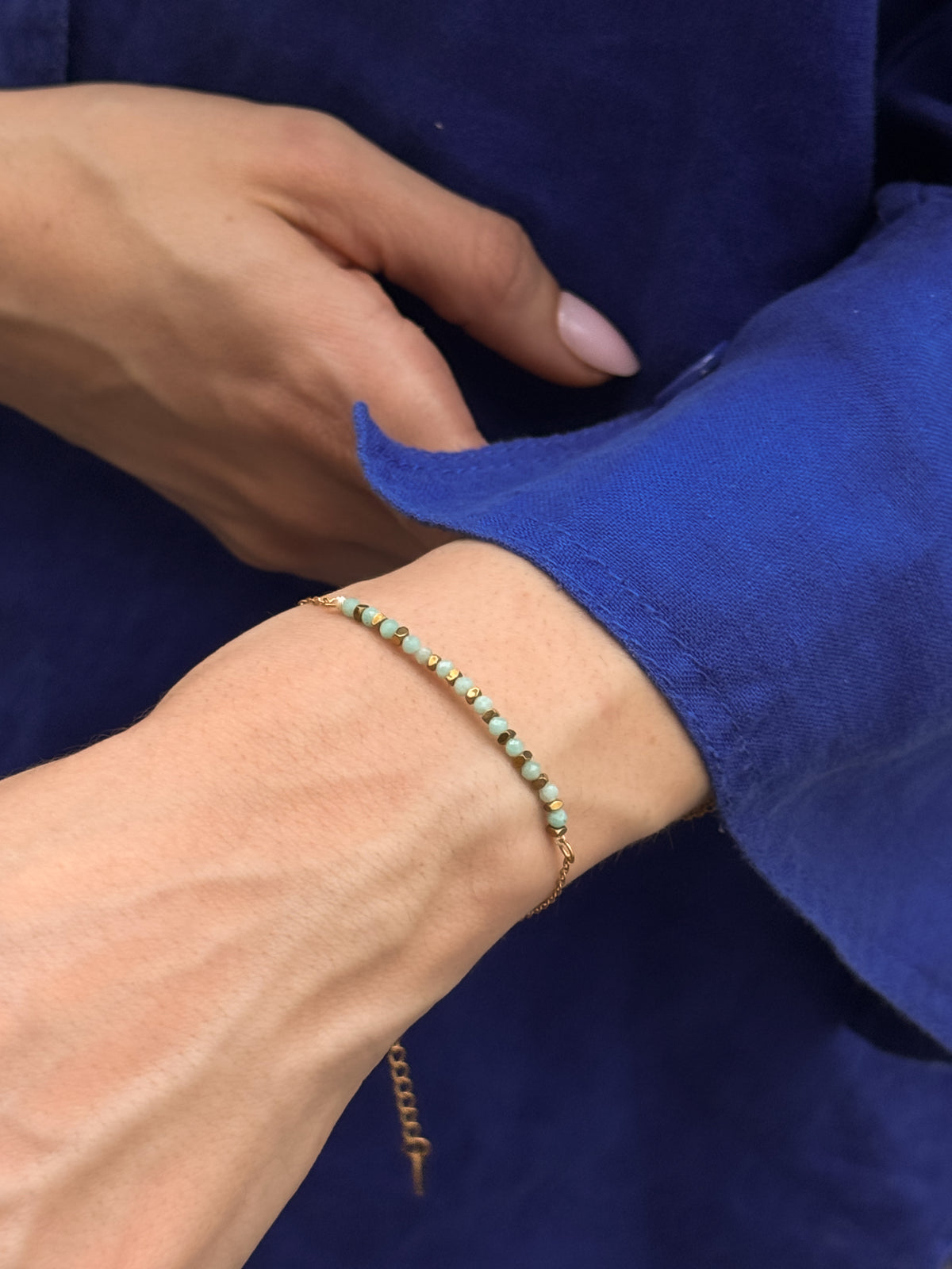 Pulseira Amazonita - Dourada