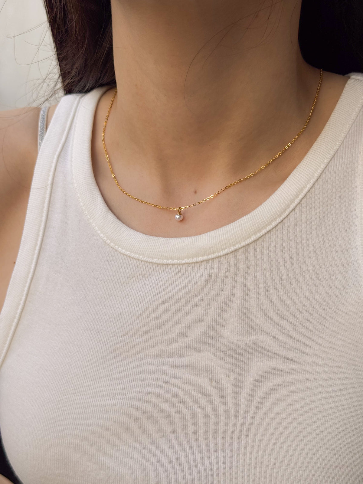 Colar Mini Pérola Natural - Dourado