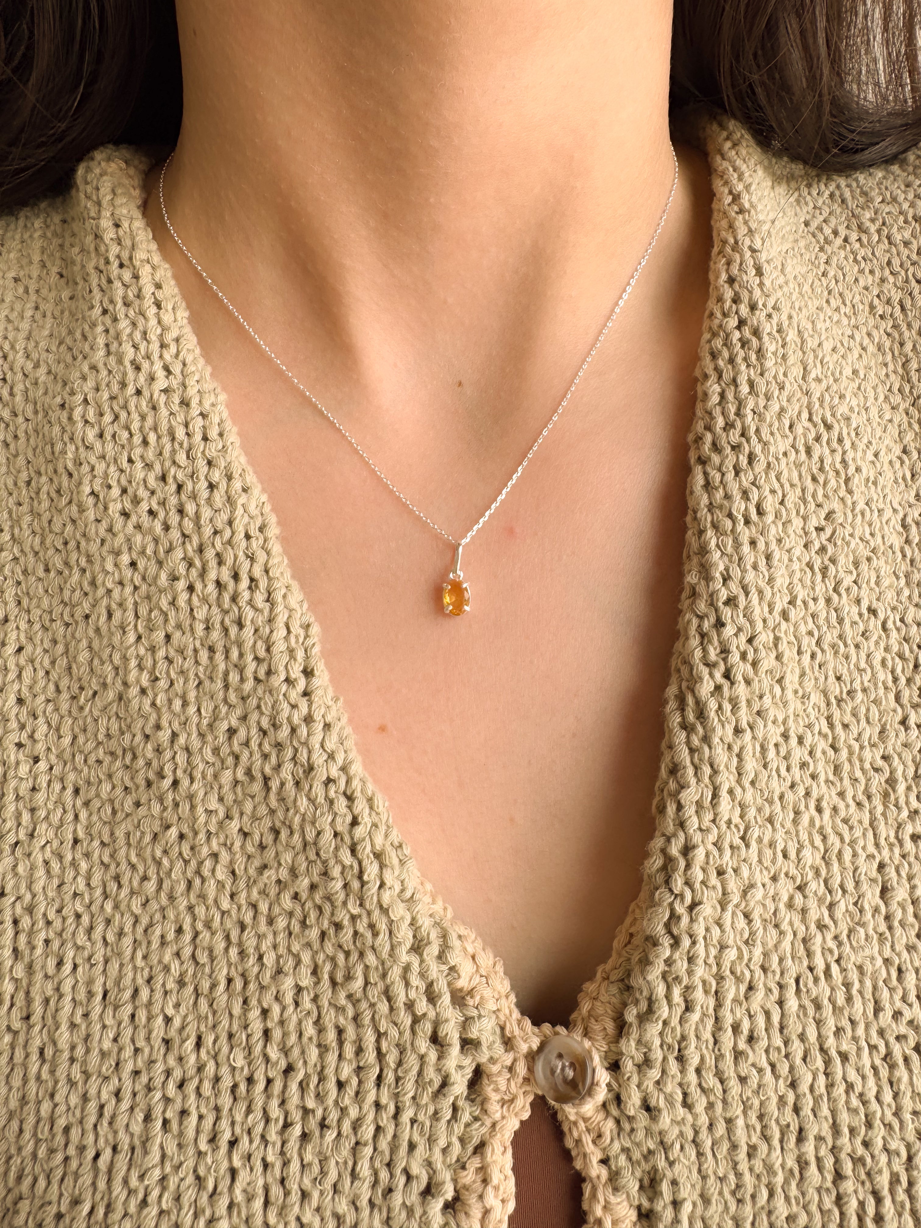 Colar Oval Citrino - Prata 925