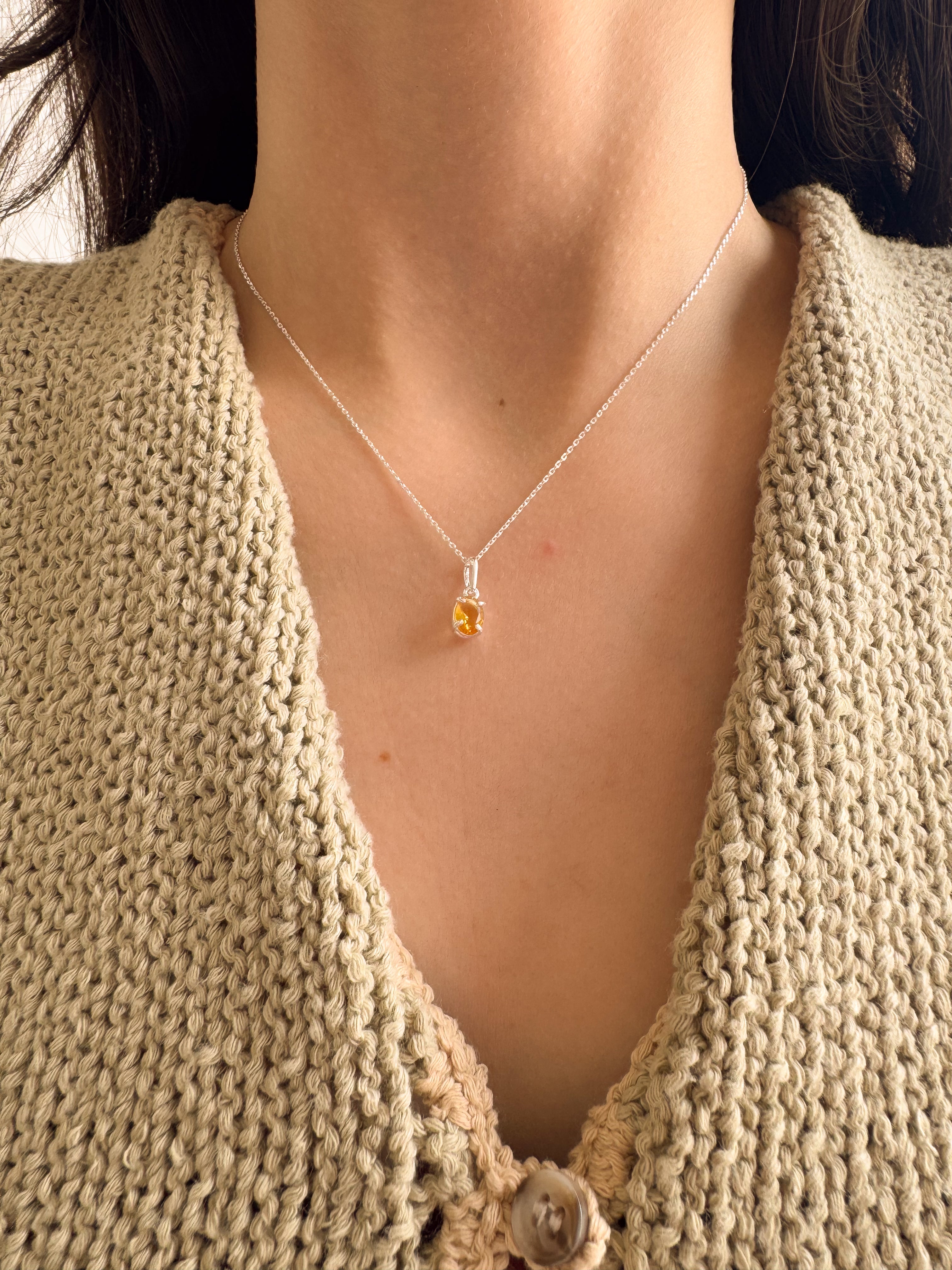 Colar Oval Citrino - Prata 925