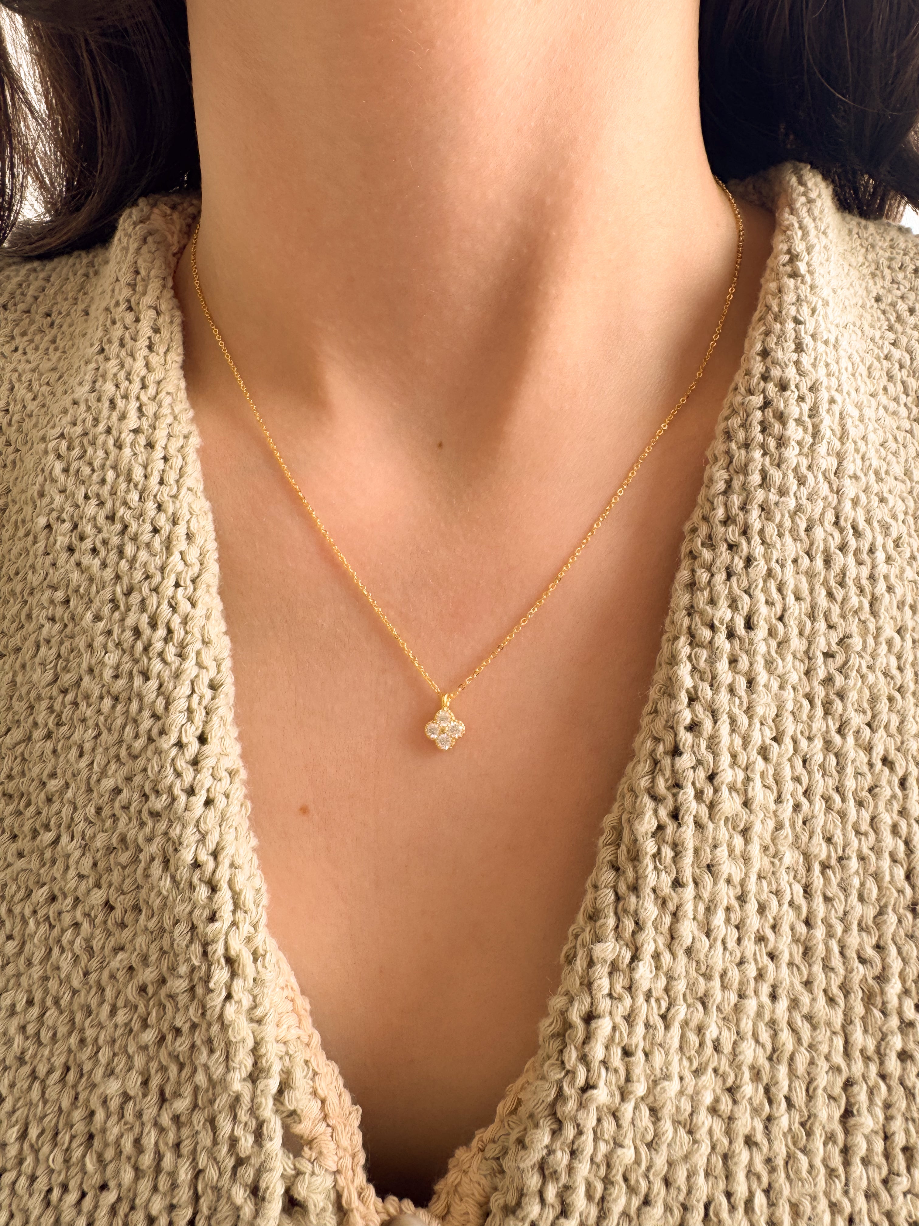 Colar Trevo de Quatro Folhas Cristal - Dourado