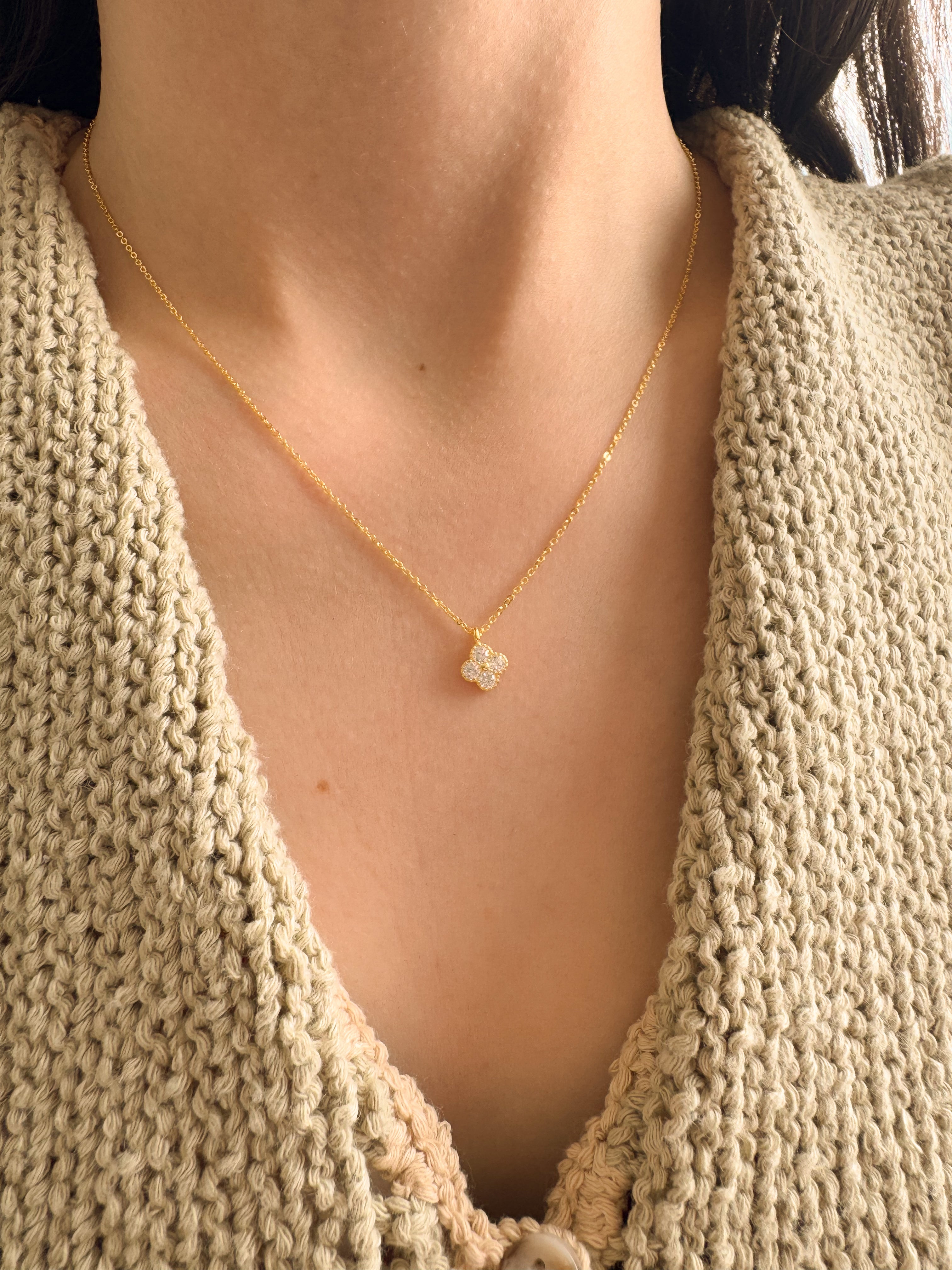 Colar Trevo de Quatro Folhas Cristal - Dourado