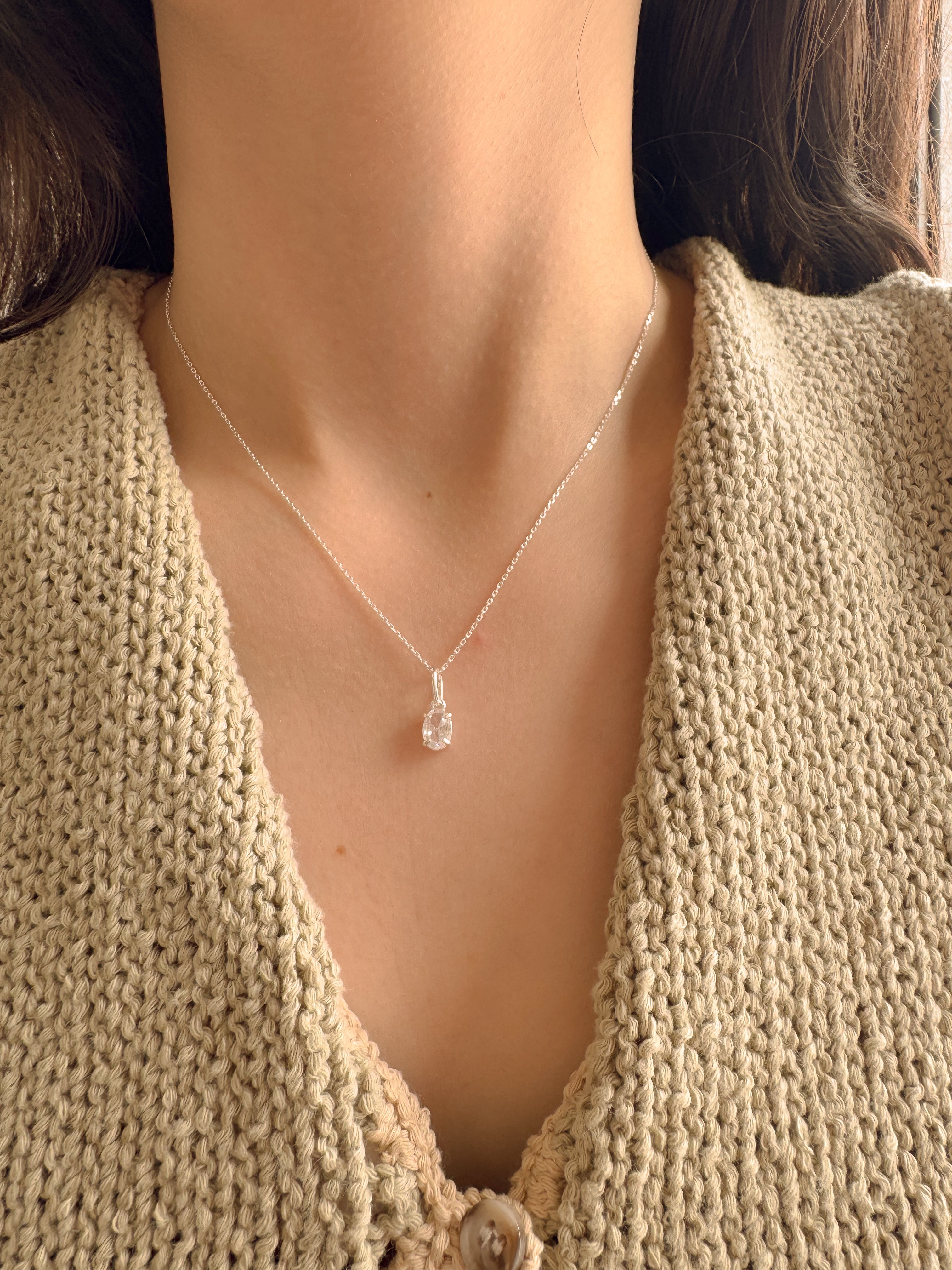 Colar Oval Cristal - Prata 925