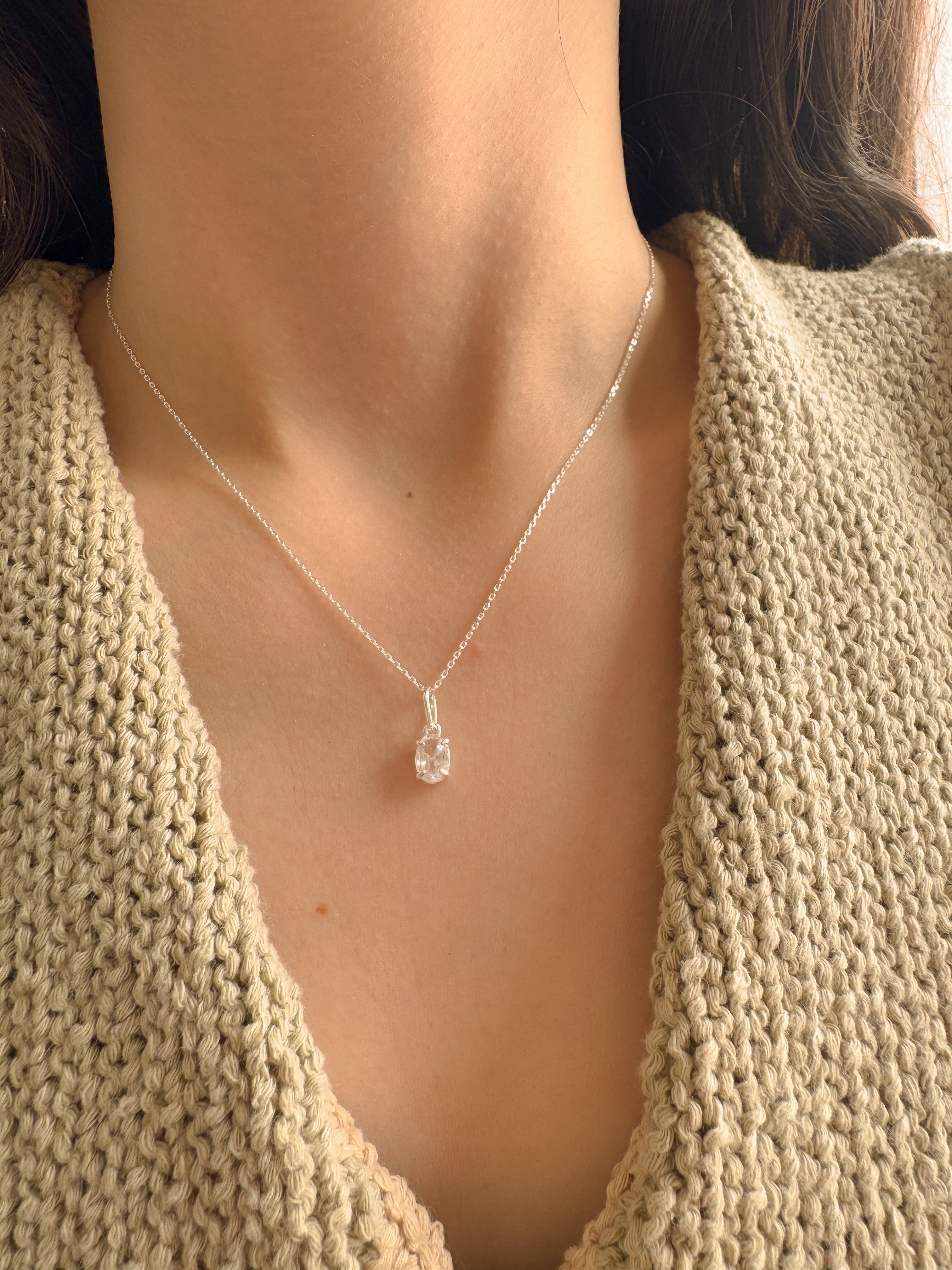 Colar Oval Cristal - Prata 925