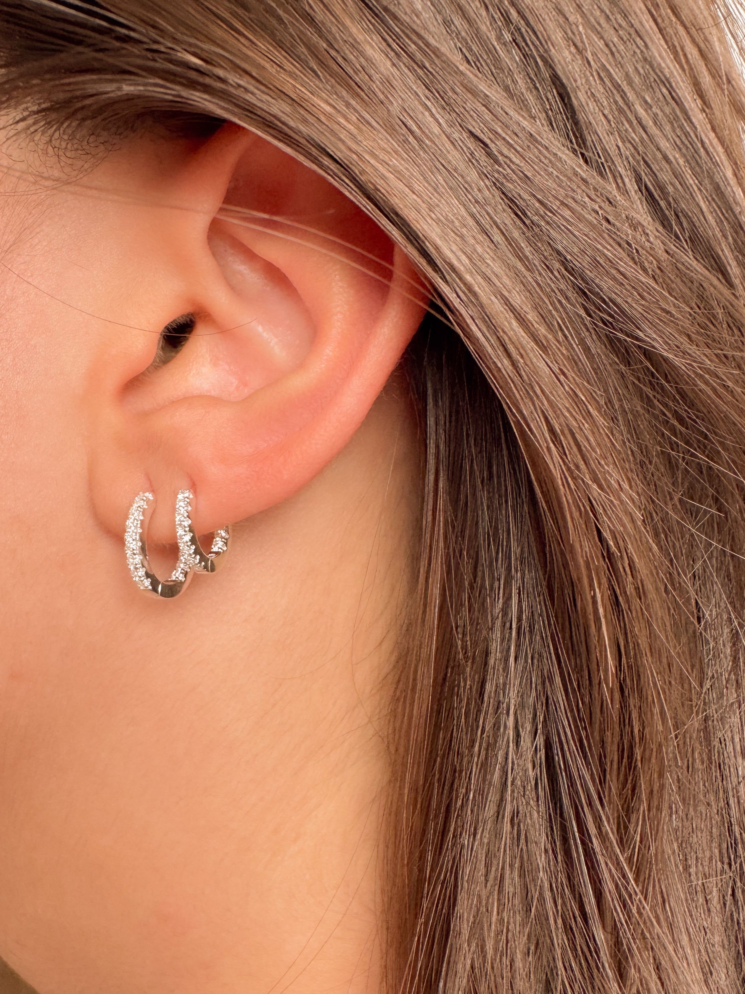 Conjunto de Argolinhas Cravejadas Externa e Interna - Prata 925