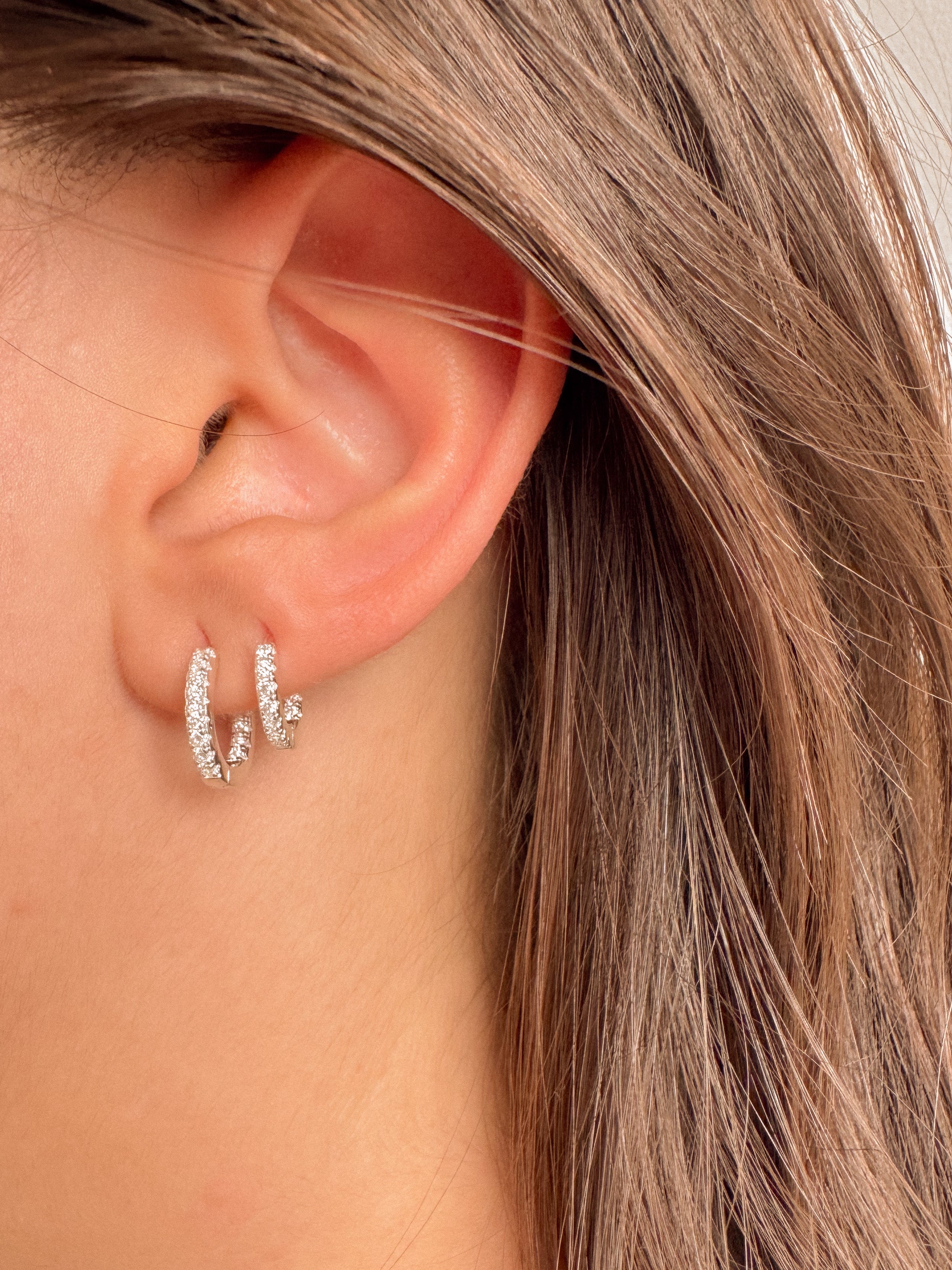 Conjunto de Argolinhas Cravejadas Externa e Interna - Prata 925