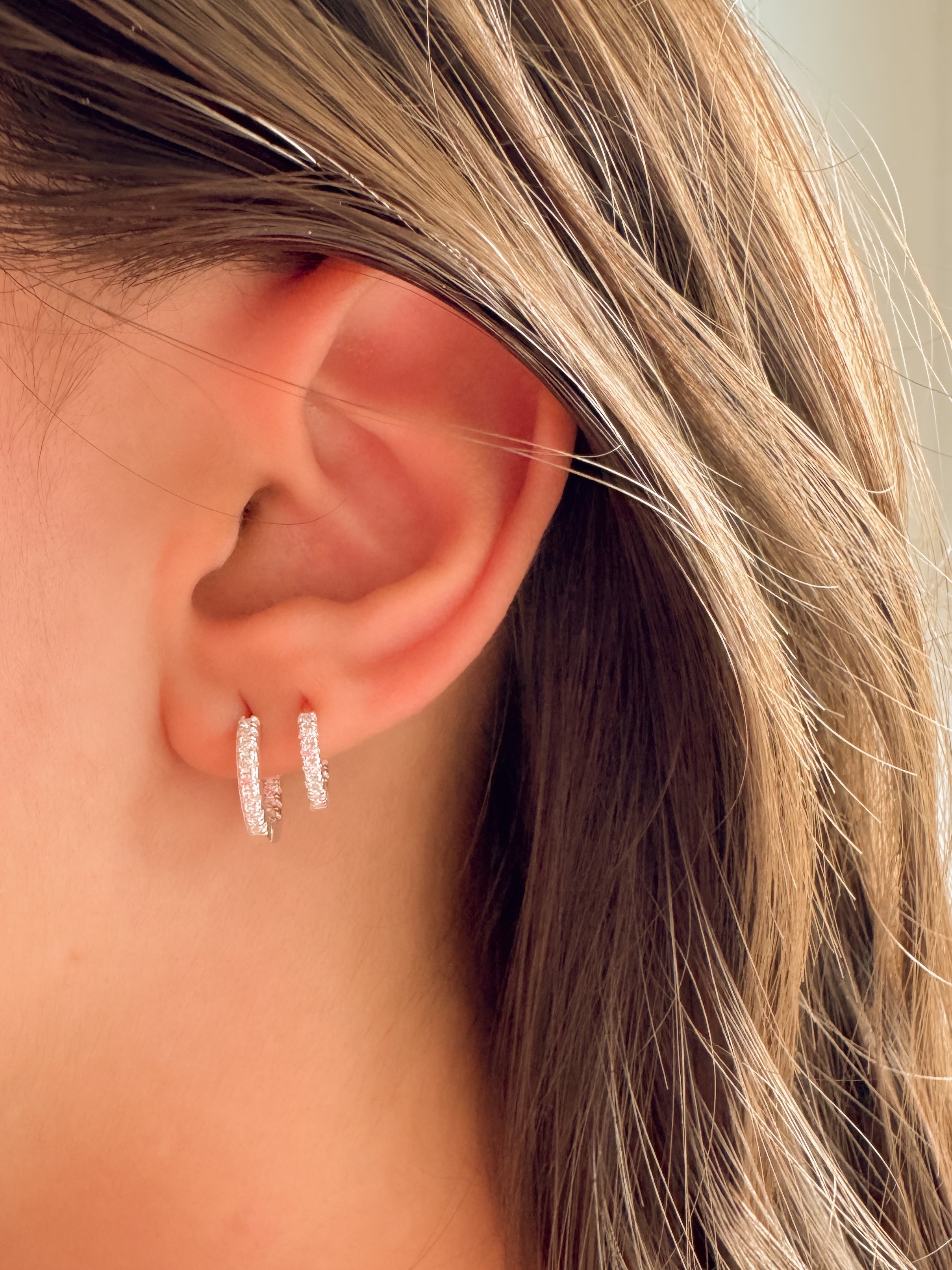 Conjunto de Argolinhas Cravejadas Externa e Interna - Prata 925