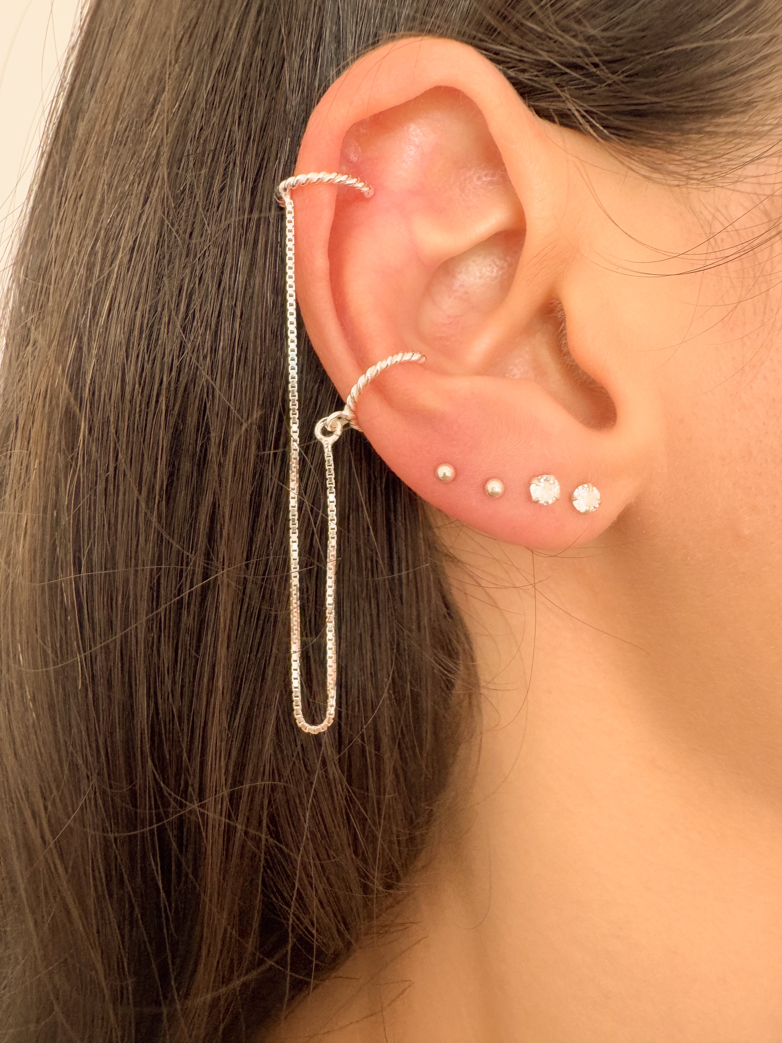 Piercing Torcido com Correntinha - Prata 925