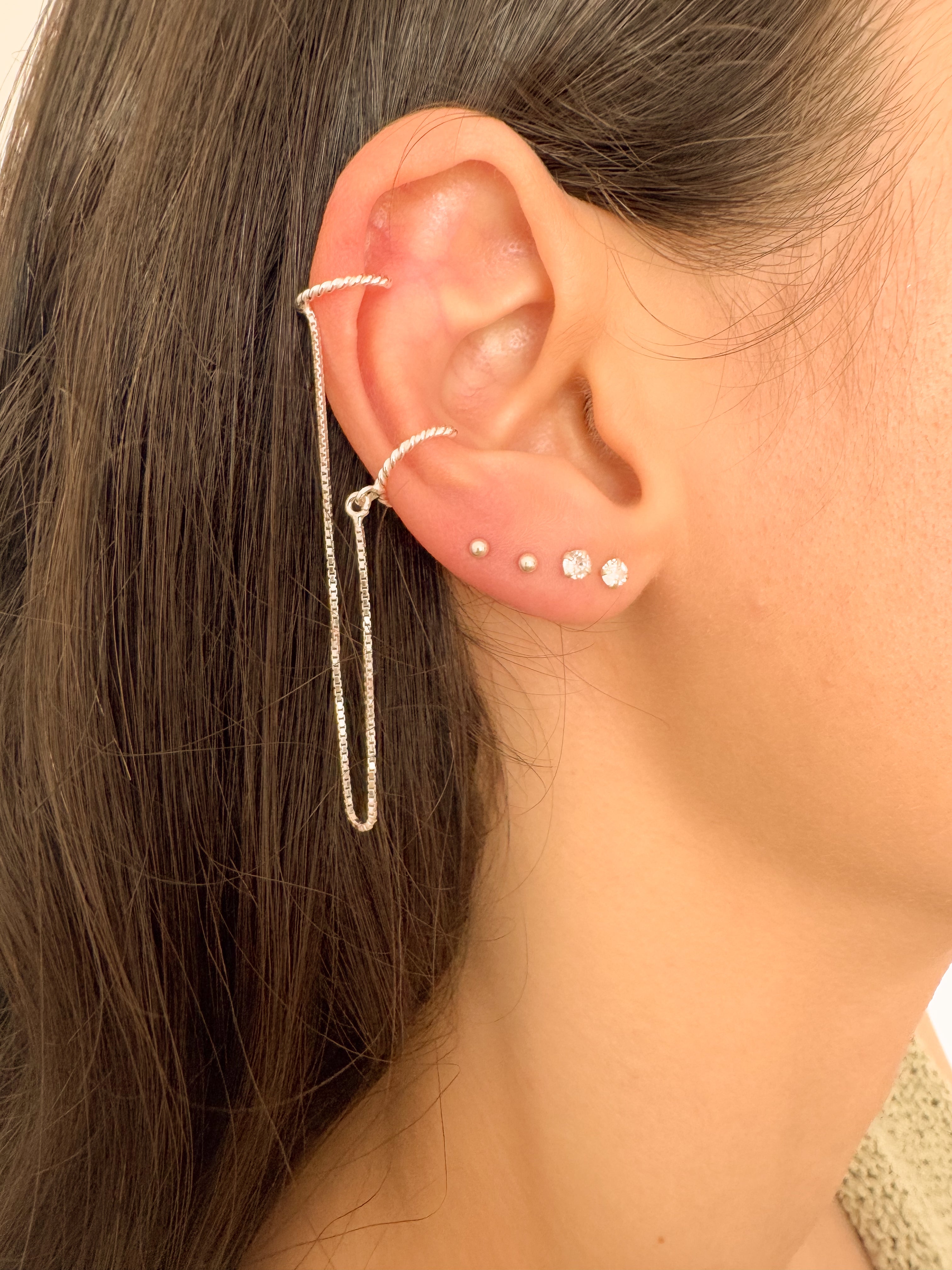 Piercing Torcido com Correntinha - Prata 925