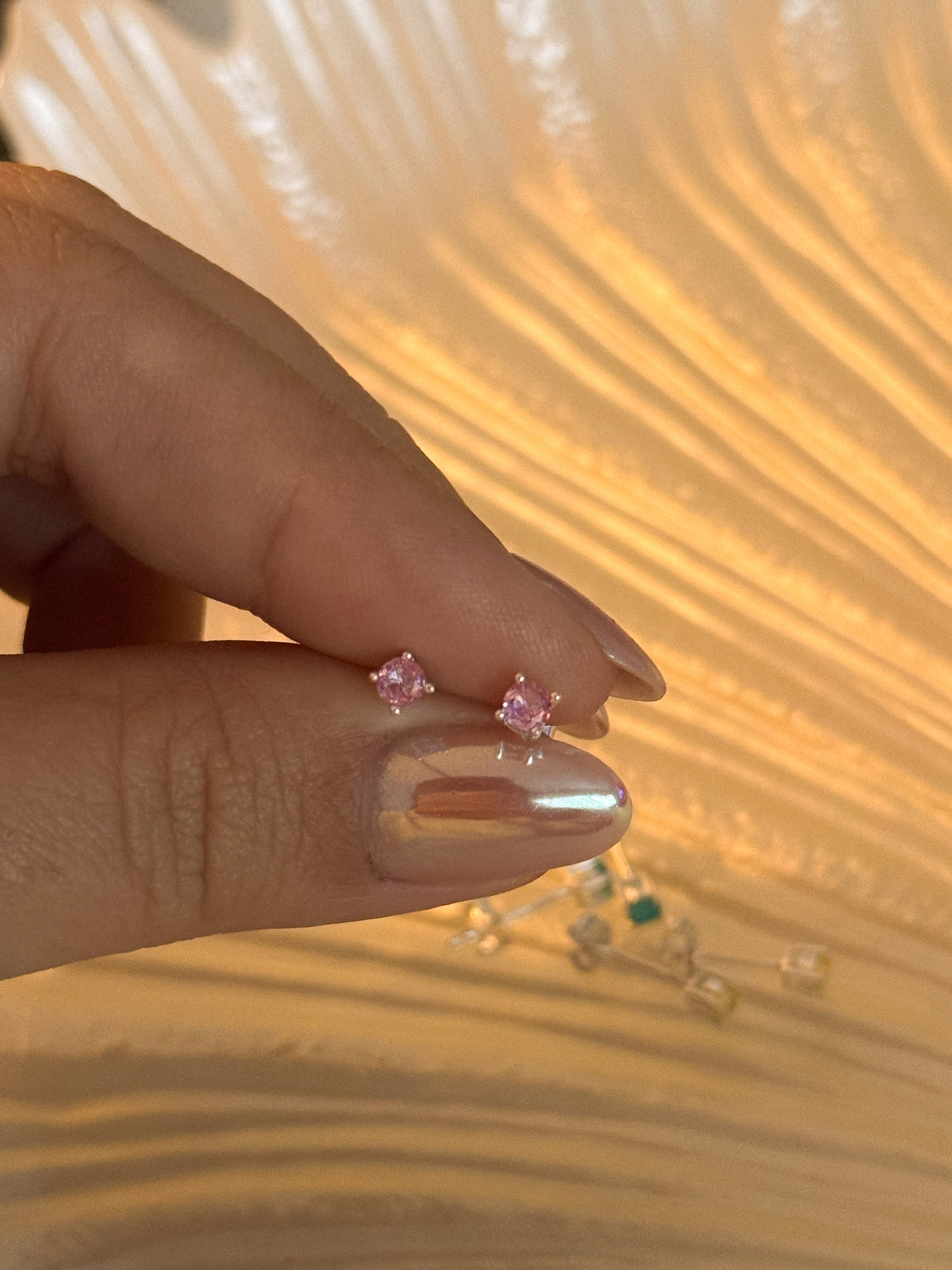 Brinco Ponto de Luz Rosa - Prata 925
