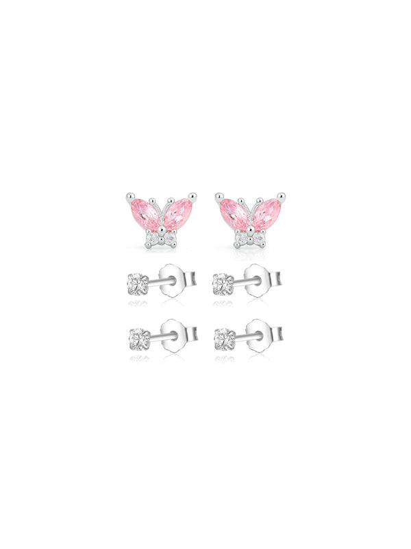 Kit de Brincos Borboleta e Pontos de Luz - Prata 925