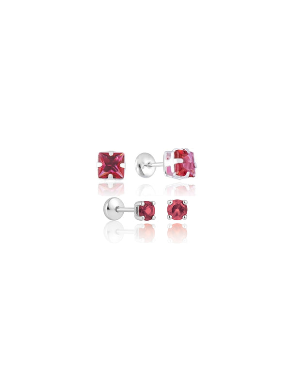 Kit Brincos Rosa Baby Press - Prata 925