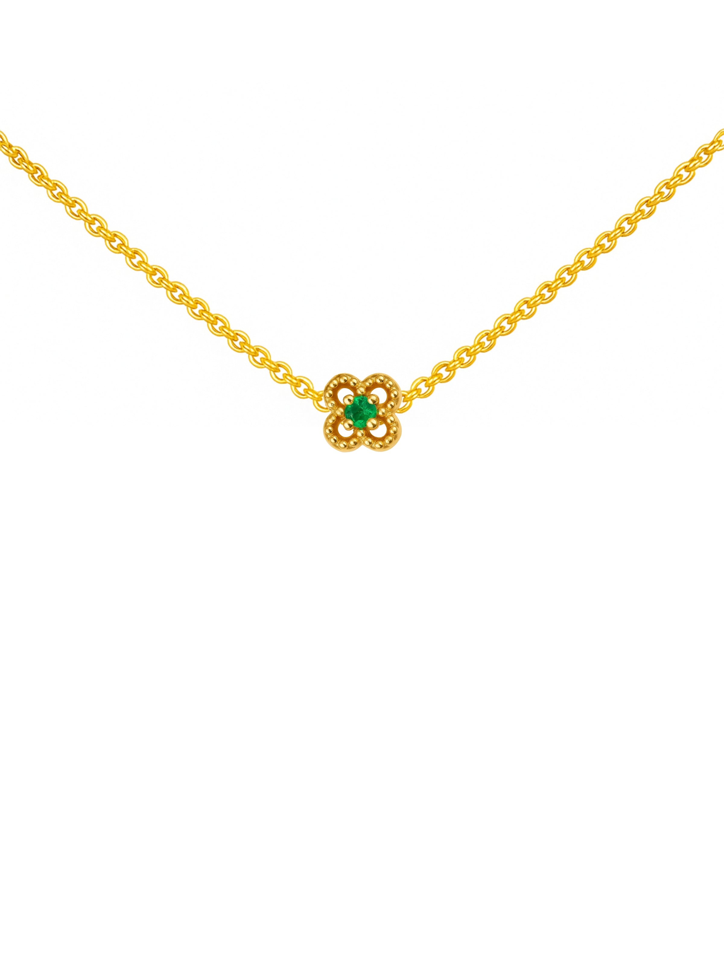 Colar Mini Trevo Verde - Dourado